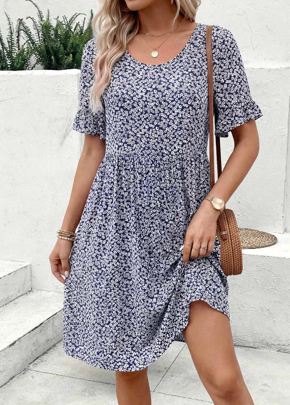 Multi Color Ditsy Floral Print Tummy Coverage Dress | picture 