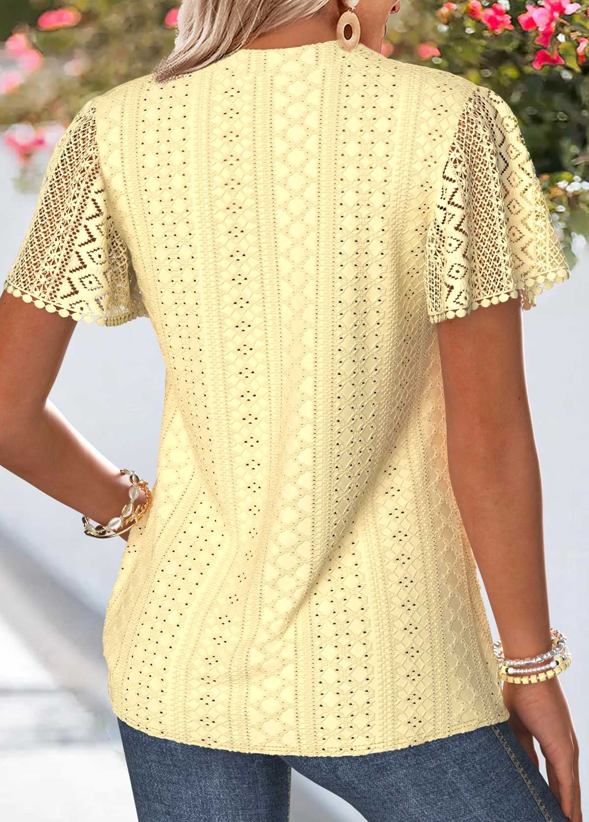 Light Yellow Curved Hem Short Sleeve T Shirt | picture 