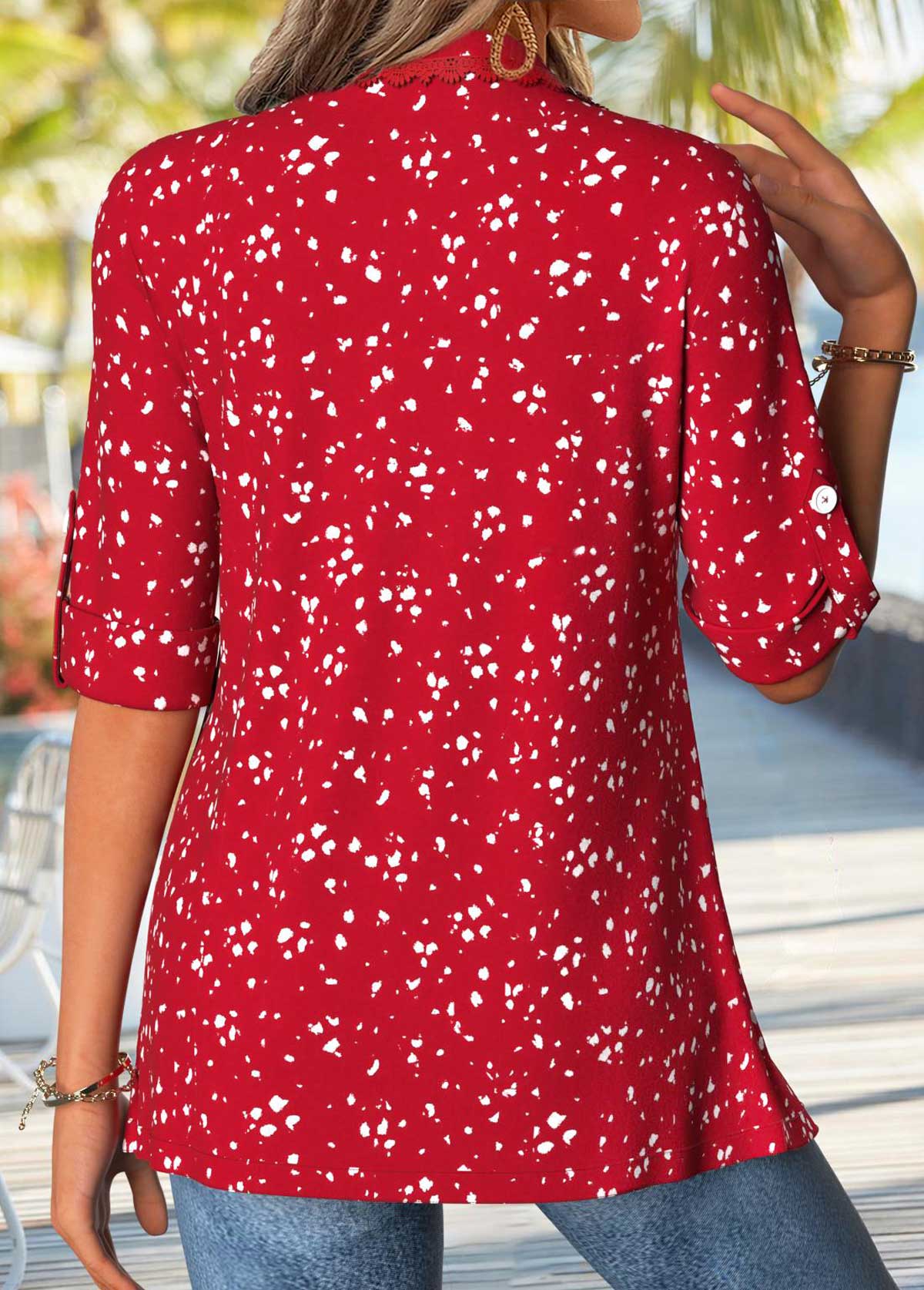 Red Geometric Print Half Sleeve Fake Two Piece Twinset | picture 