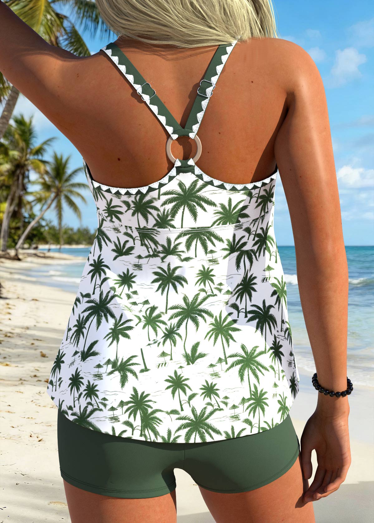 Sage Green Mid Waisted Hollow Out Tankini Set | picture 