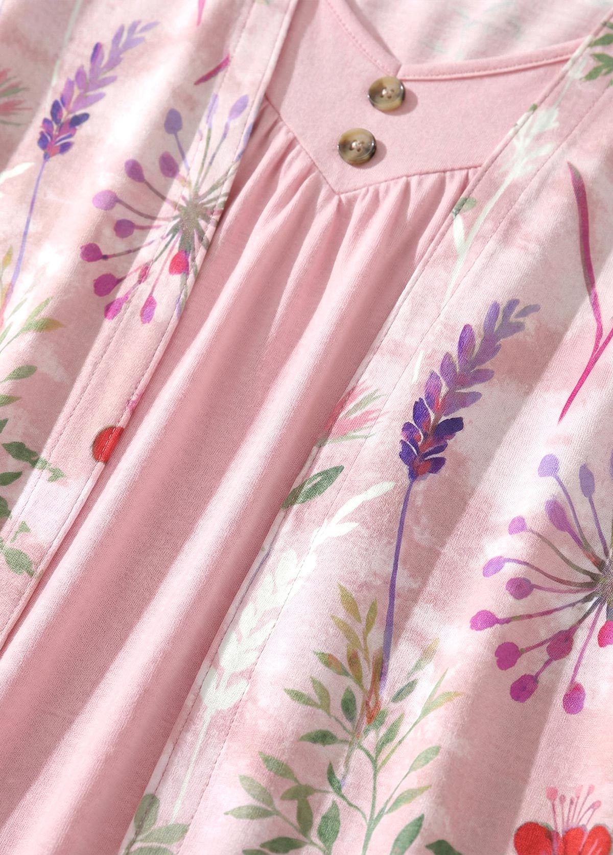 Pink Floral Print Fake 2in1 Short Sleeve Dress | picture 