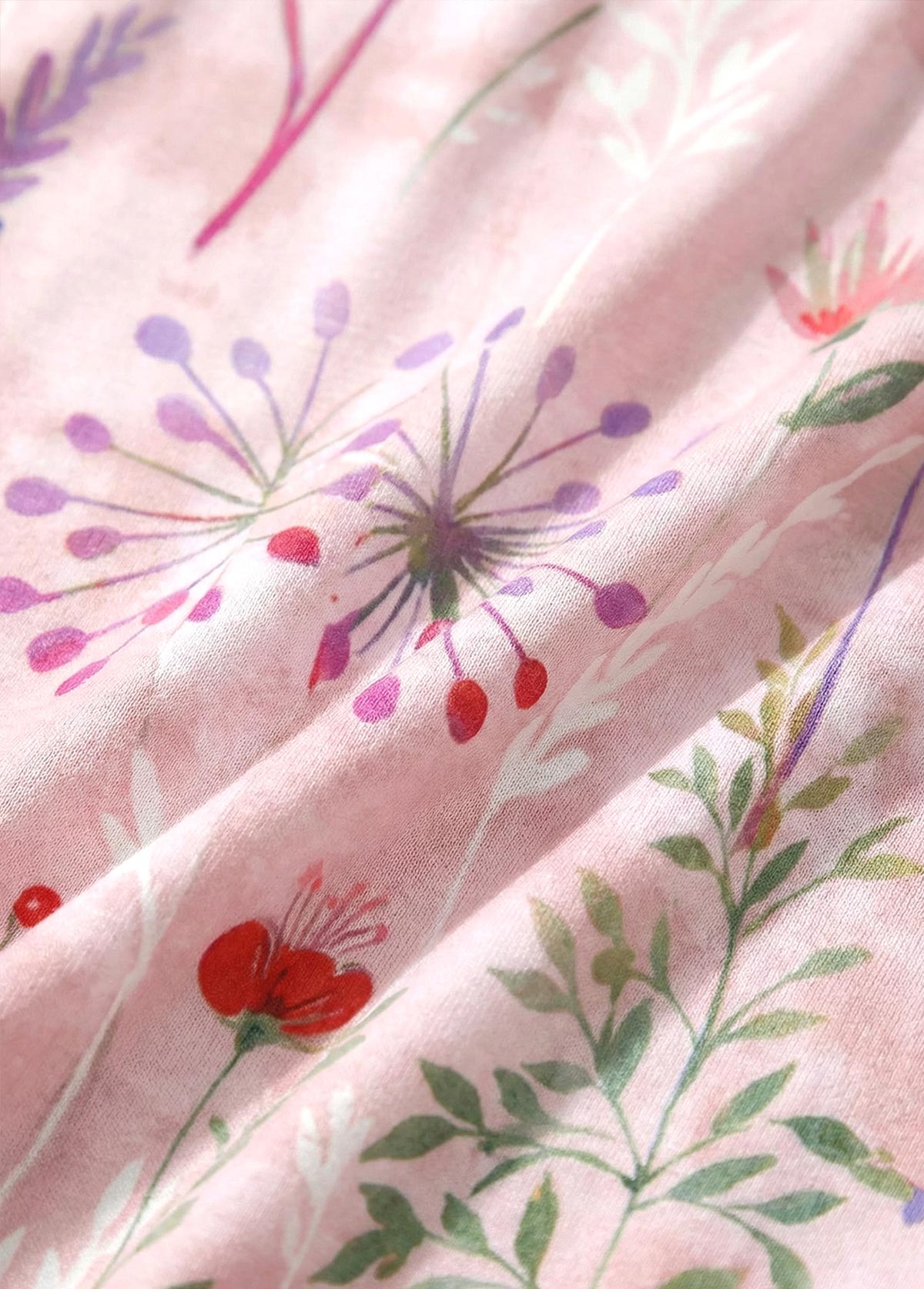 Pink Floral Print Fake 2in1 Short Sleeve Dress | picture 