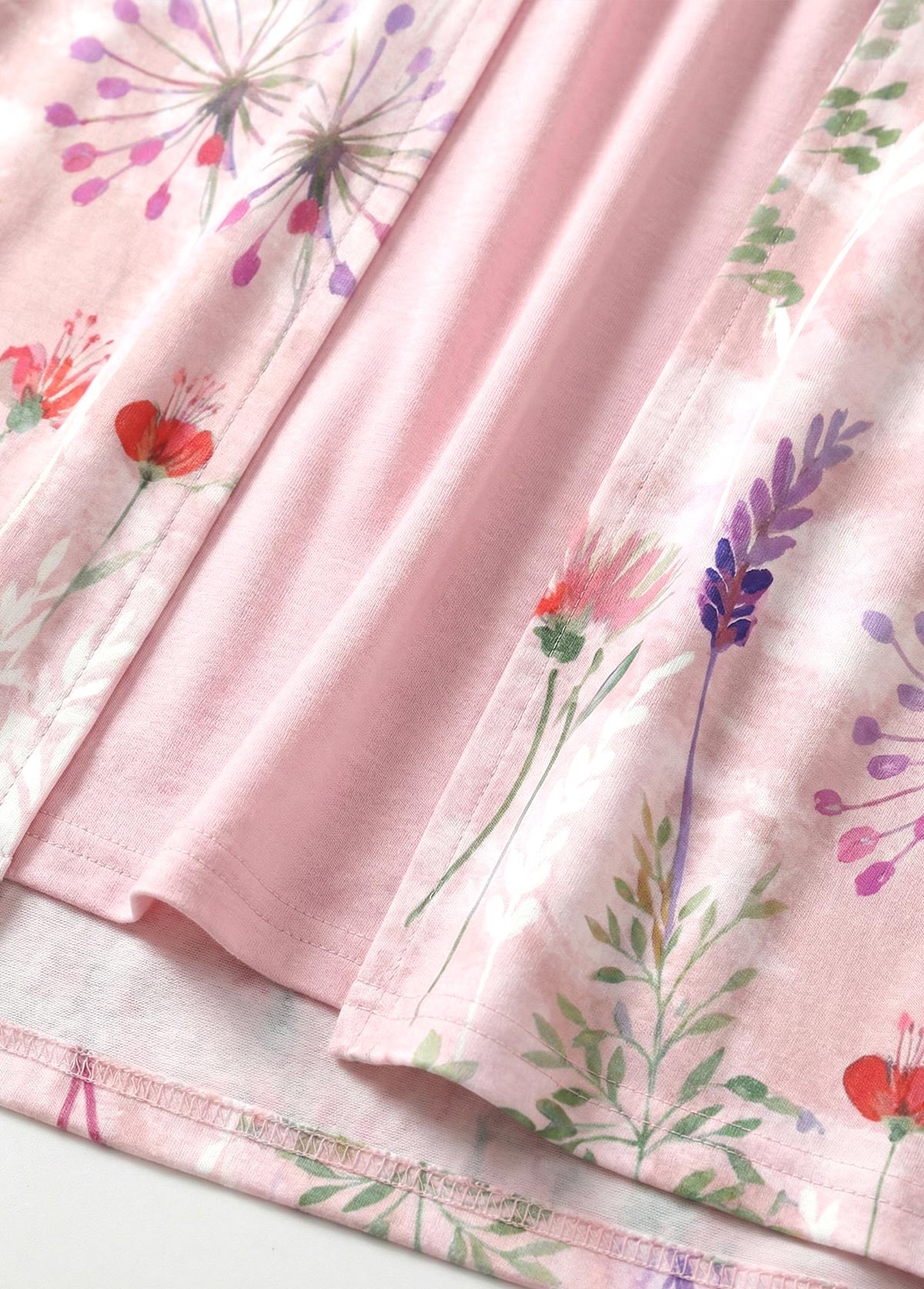 Pink Floral Print Fake 2in1 Short Sleeve Dress | picture 