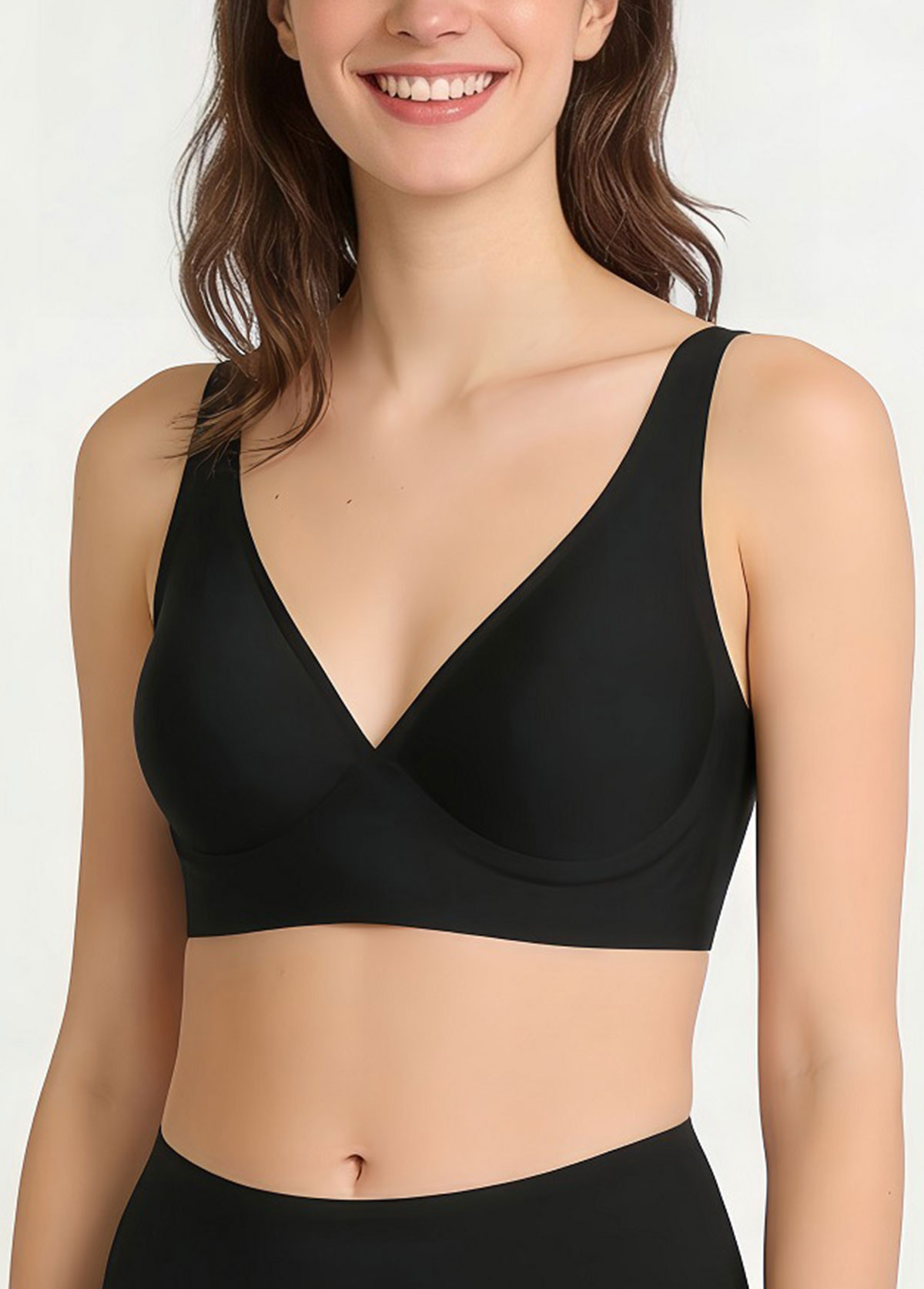 Black Seamless Soft V Neck Bra | picture 