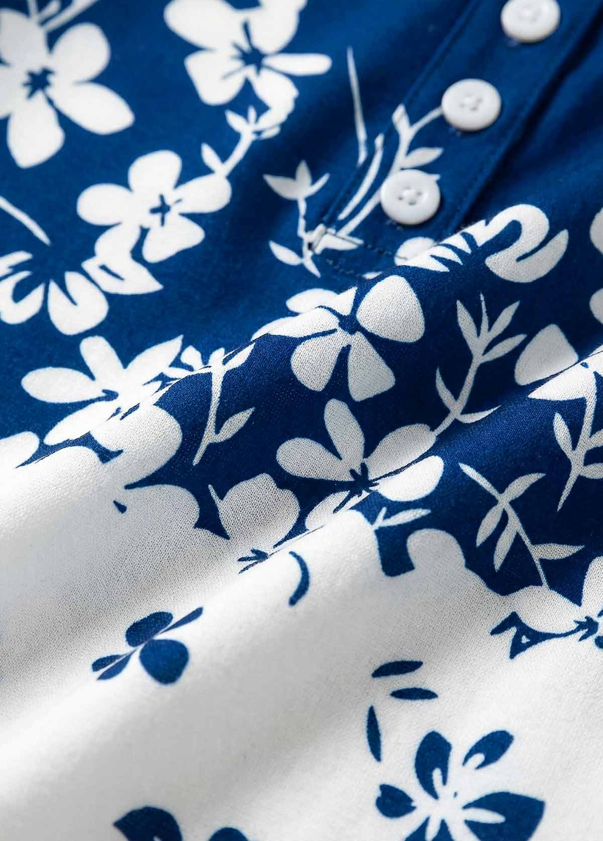 Blue Floral Print Short Tummy Coverage V Neck Dress | picture 