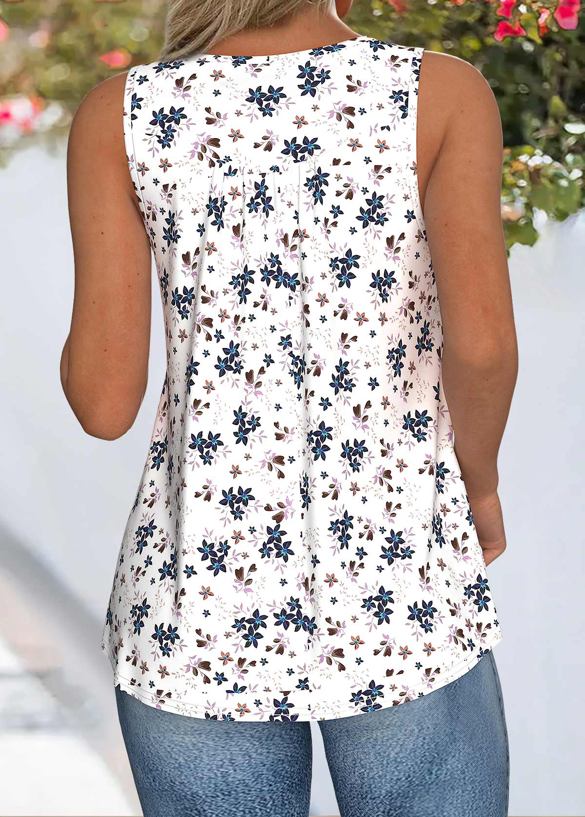 Multi Color Ditsy Floral Print Patchwork Sleeveless Tank Top | picture 