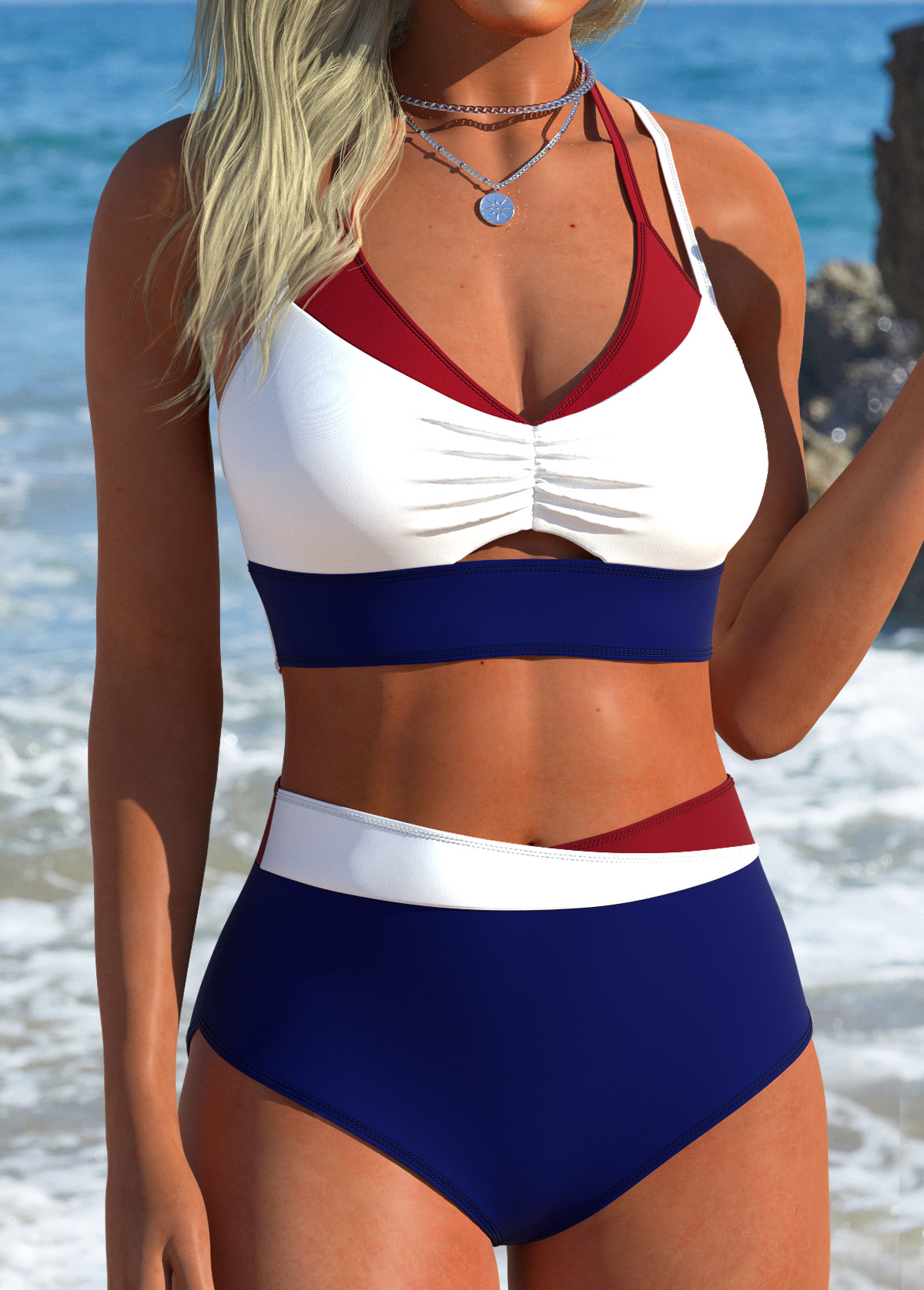 Blue Mid Waisted Fake 2in1 Bikini Set | picture 