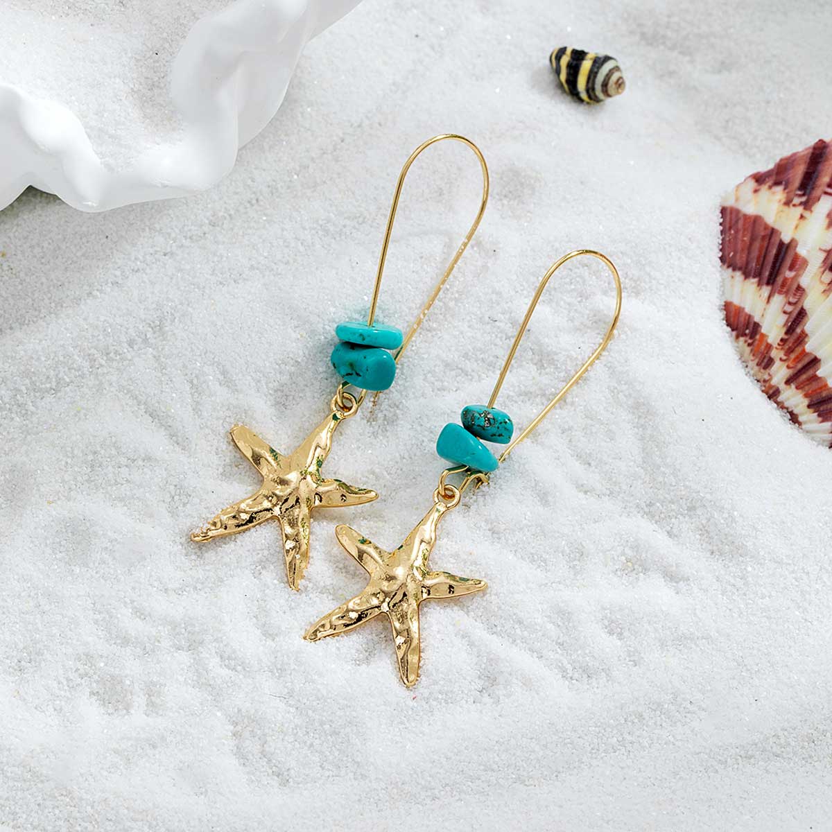 Golden Color Ocean Life Detail Earrings | picture 