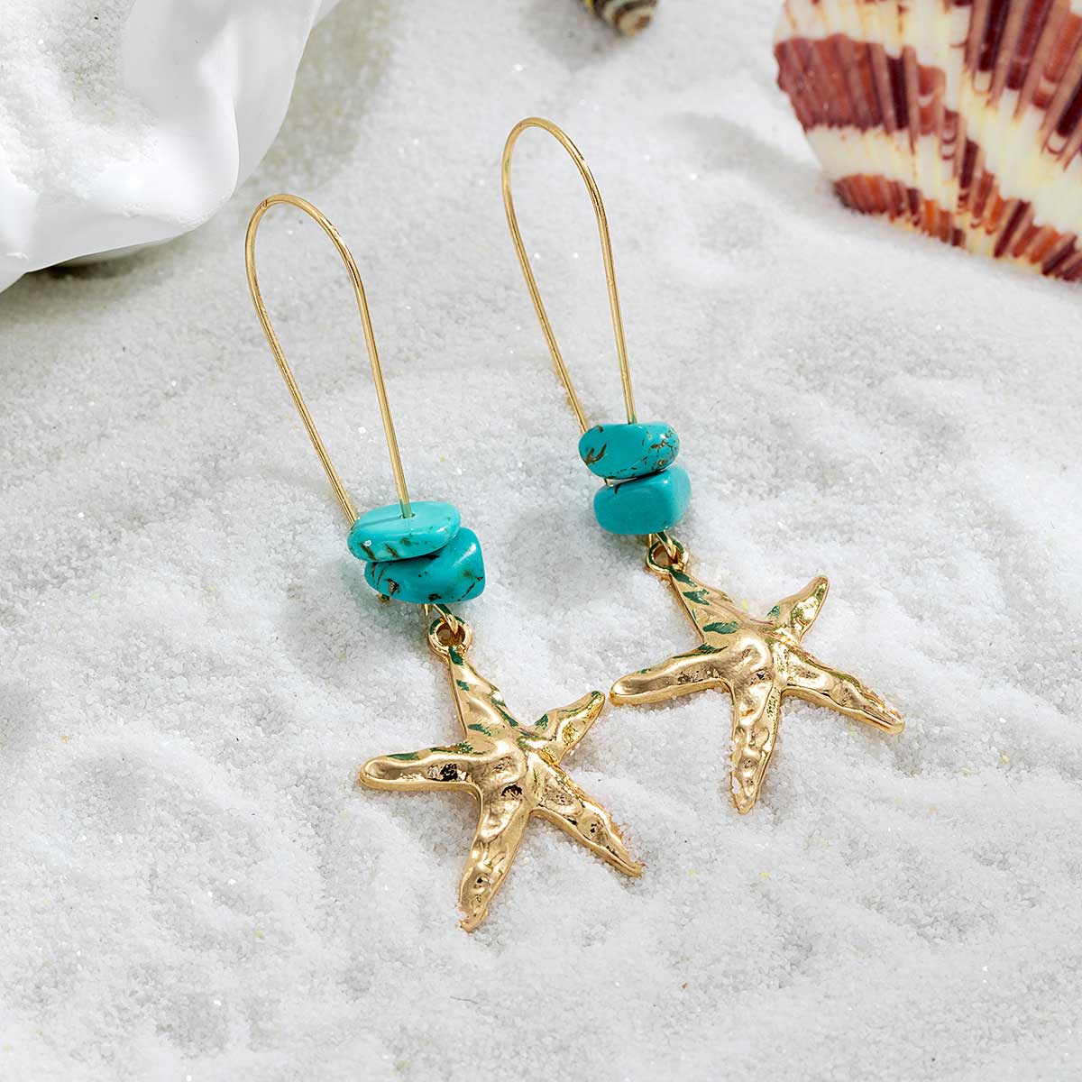Golden Color Ocean Life Detail Earrings | picture 