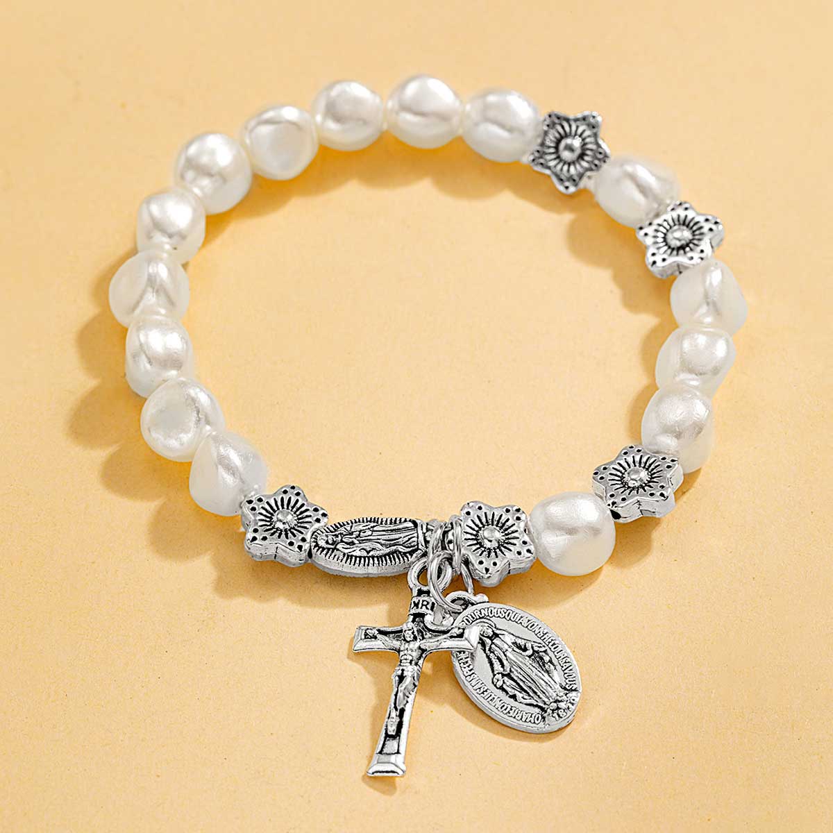 Silver Color Cross Pearl Detail Bracelet | picture 