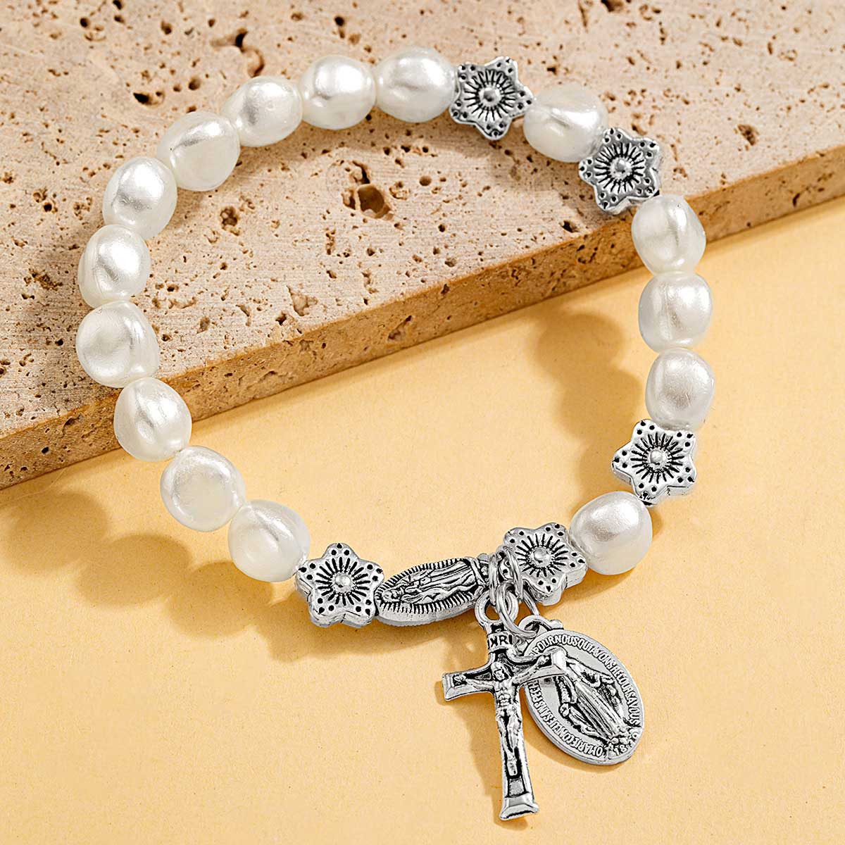 Silver Color Cross Pearl Detail Bracelet | picture 