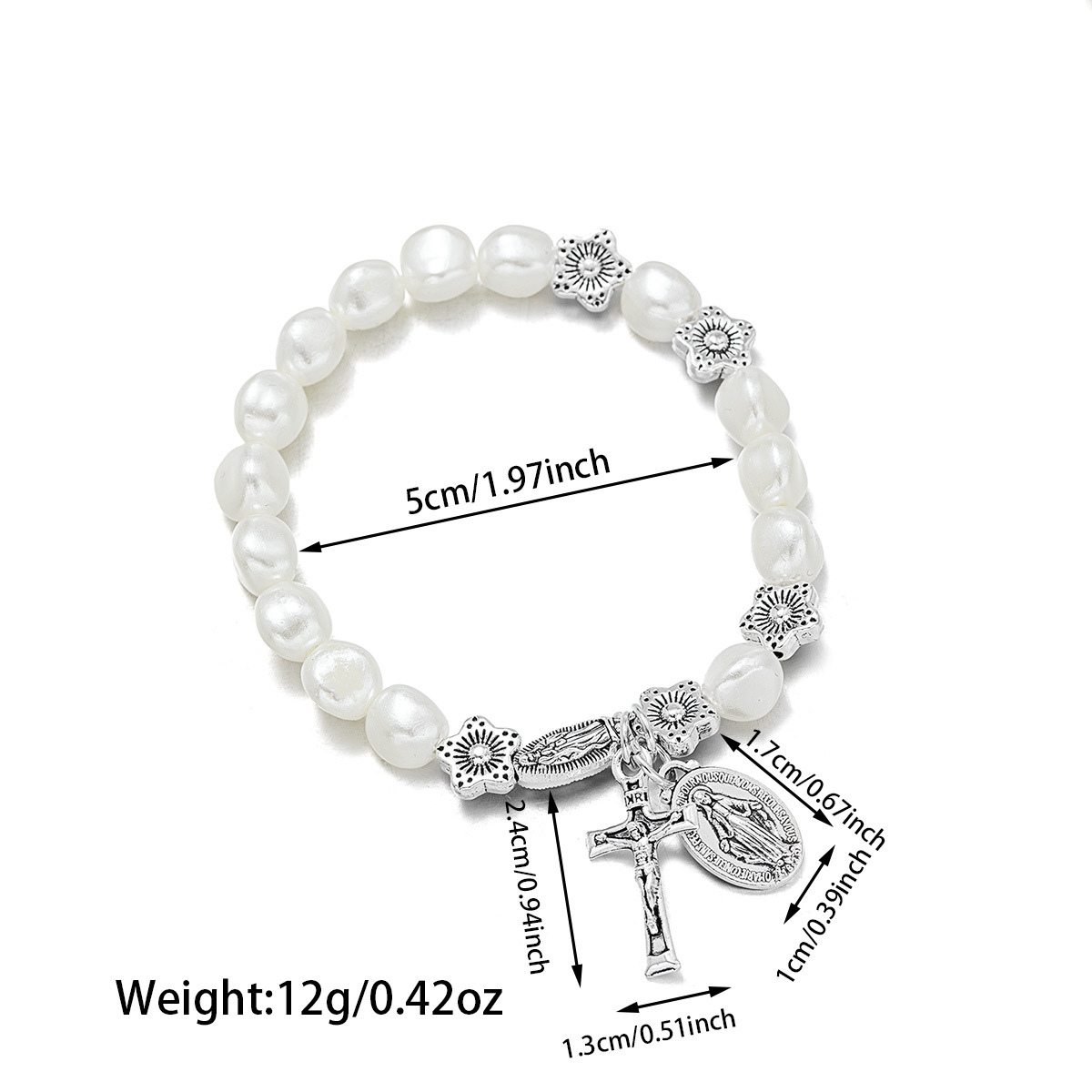 Silver Color Cross Pearl Detail Bracelet | picture 