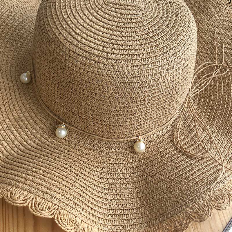 Light Camel Pearl Visor Straw Hat | picture 