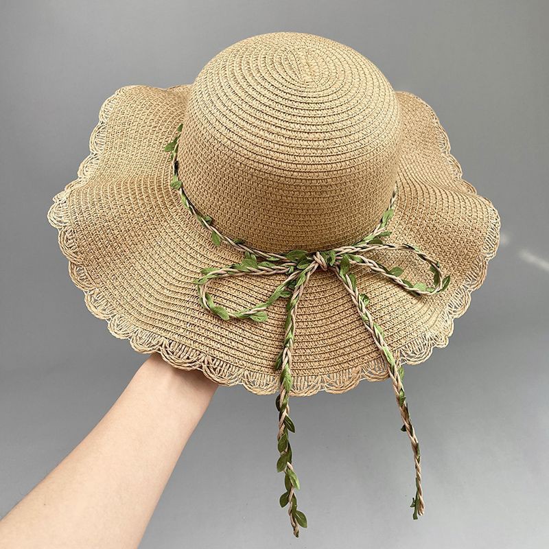 Light Camel Bowknot Visor Straw Hat | picture 