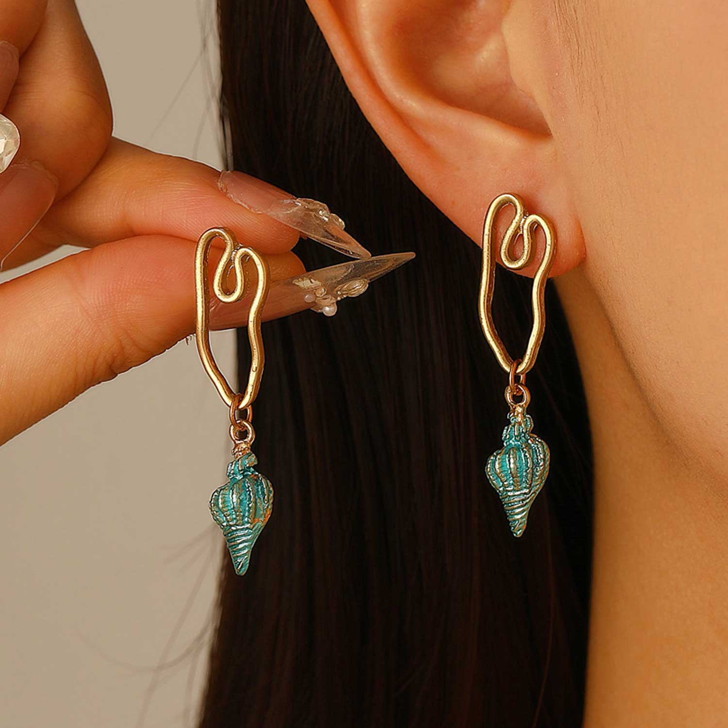 Mint Green Conch Design Alloy Earrings | picture 