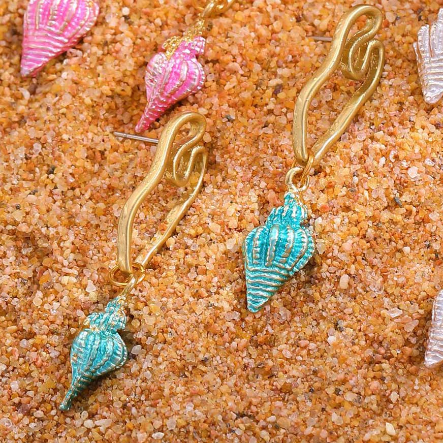 Mint Green Conch Design Alloy Earrings | picture 