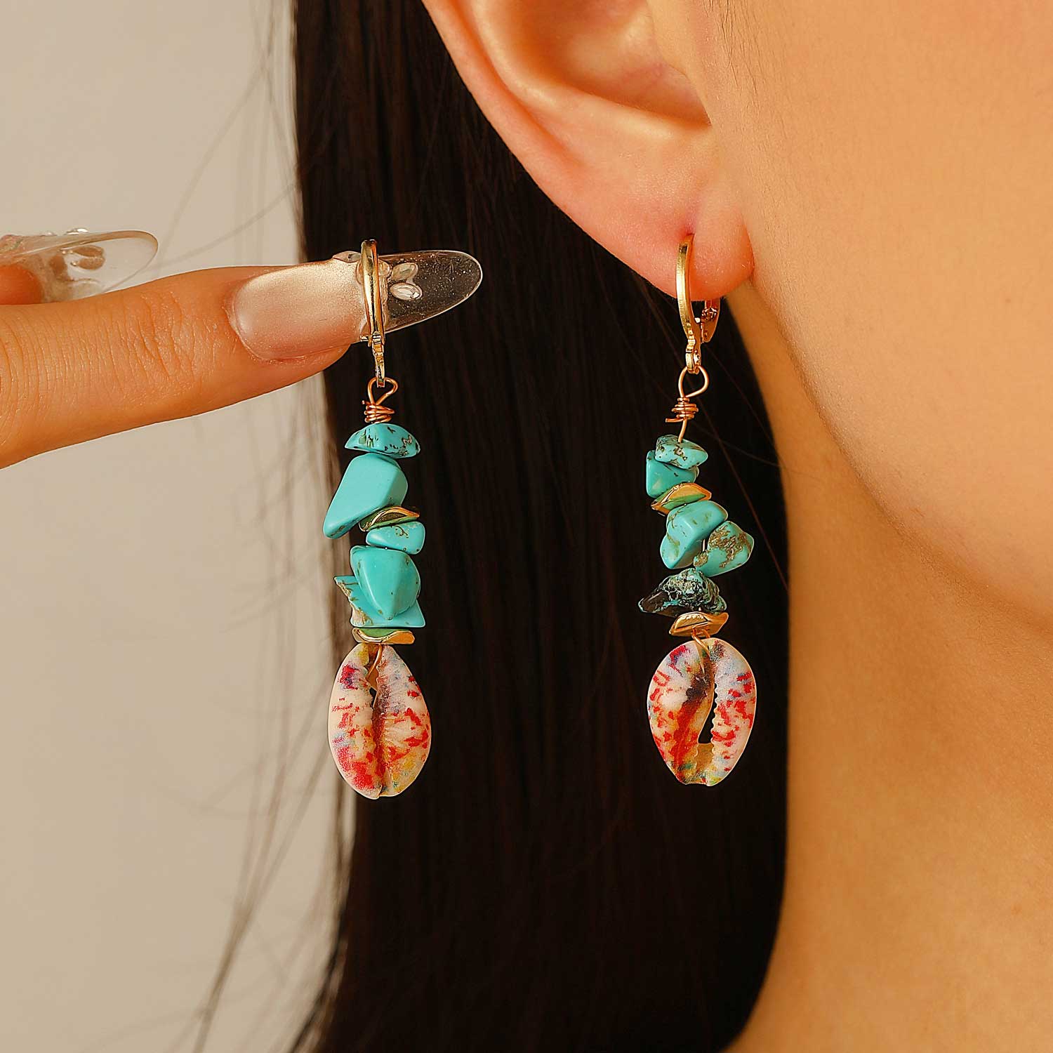 Mint Green Shell Alloy Detail Earrings | picture 
