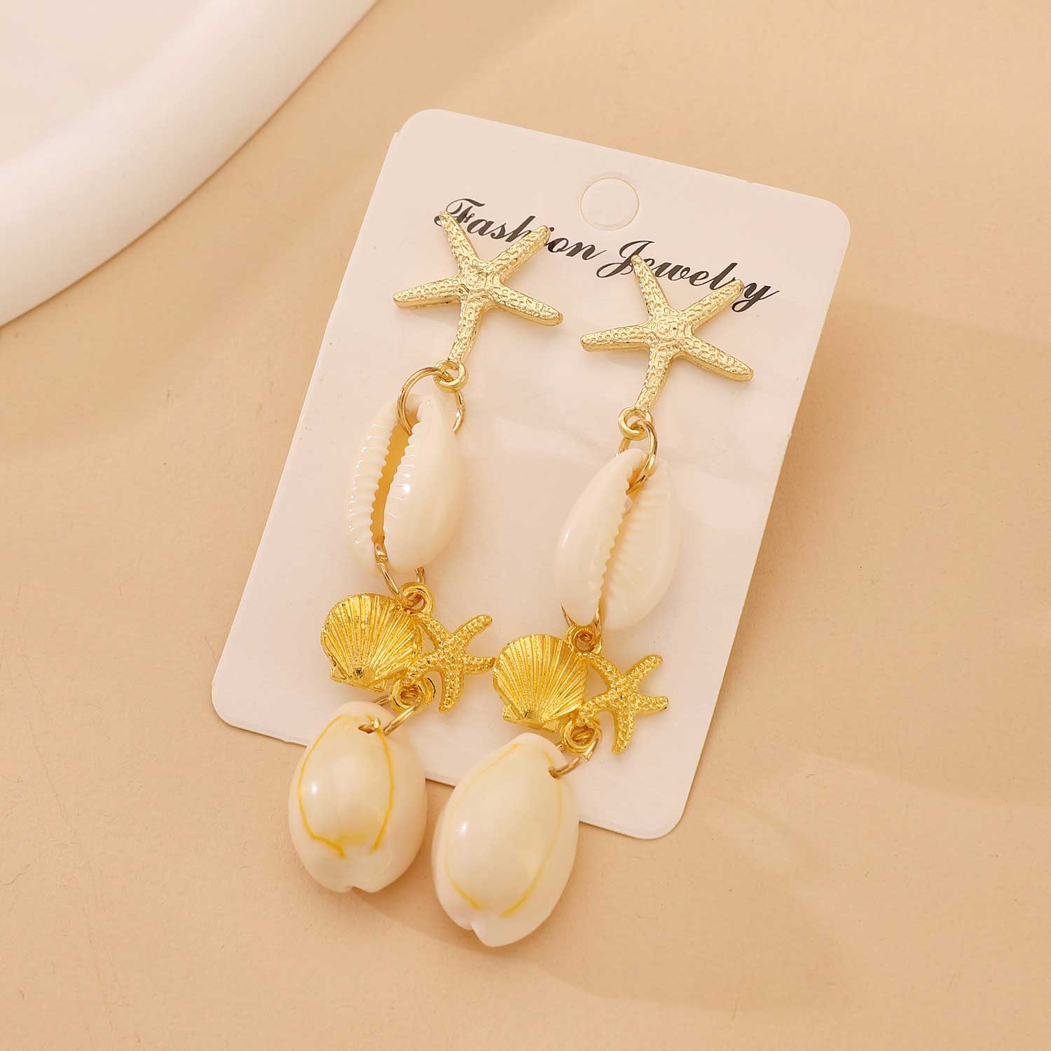 Golden Color Shell Alloy Detail Earrings | picture 