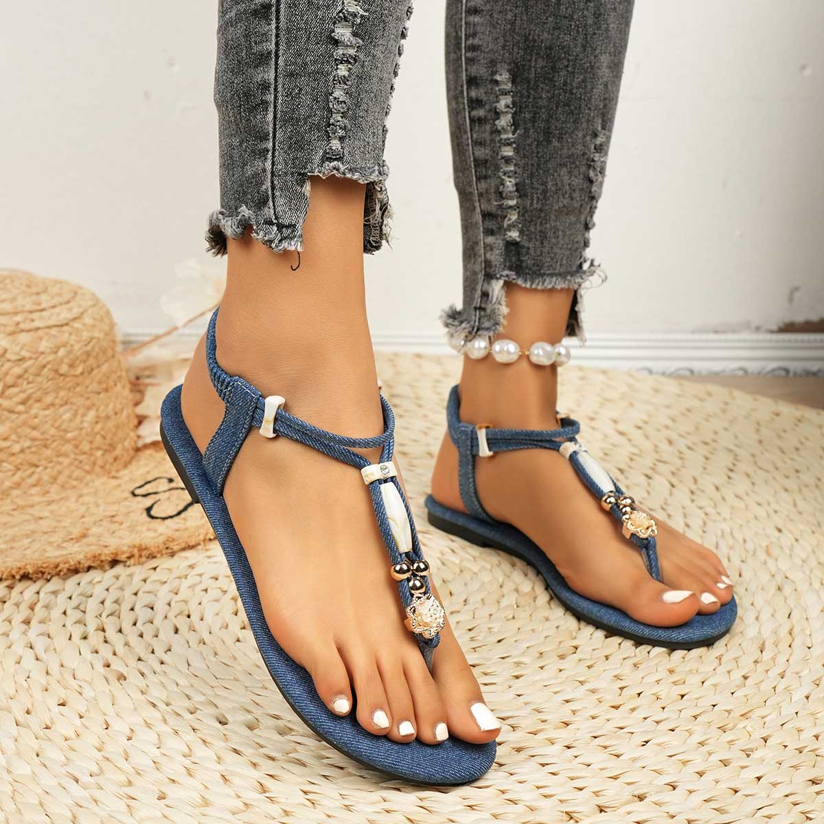 Denim Blue Rubber Toe Post Falt | picture 