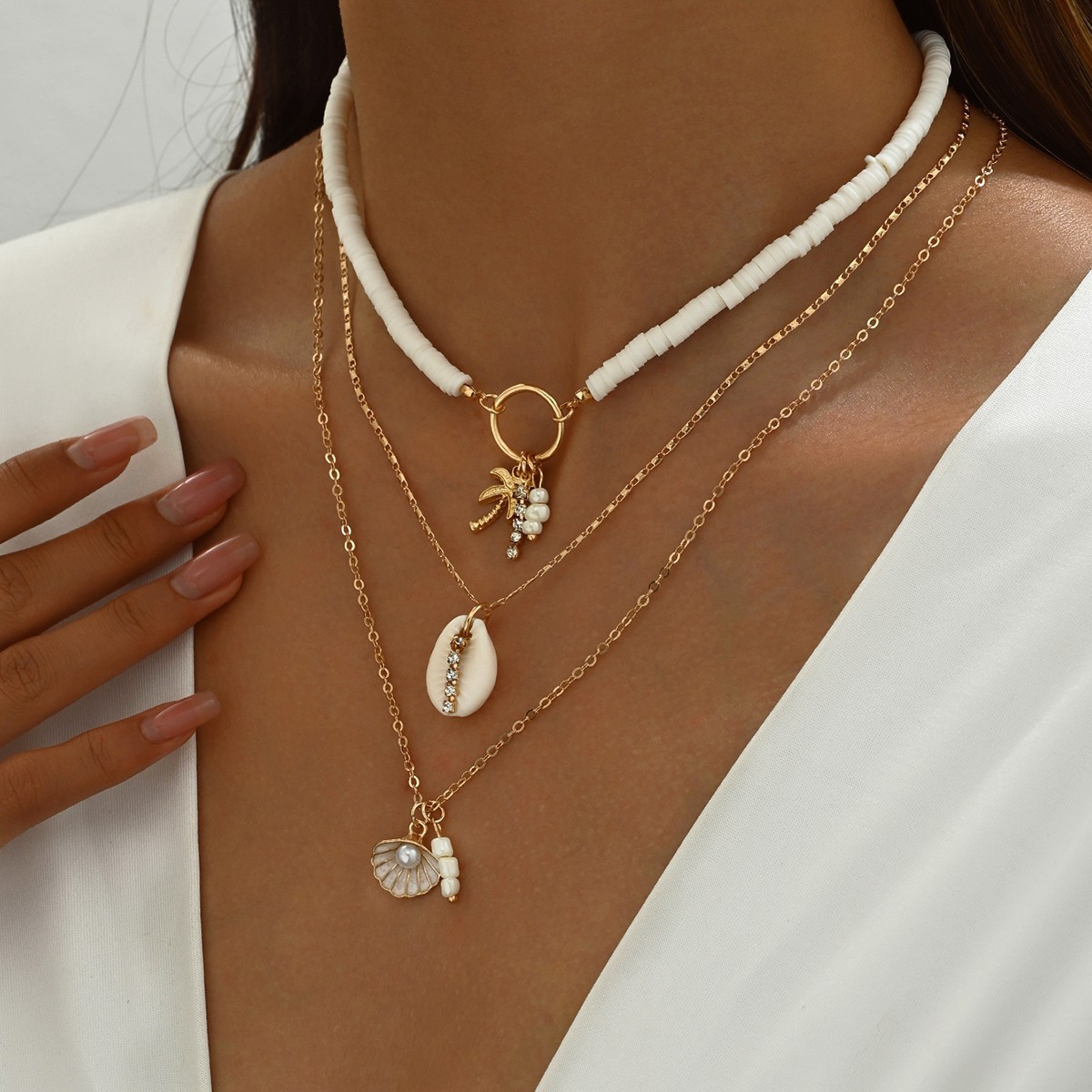 Golden Shell Tree Alloy Necklace Set | picture 