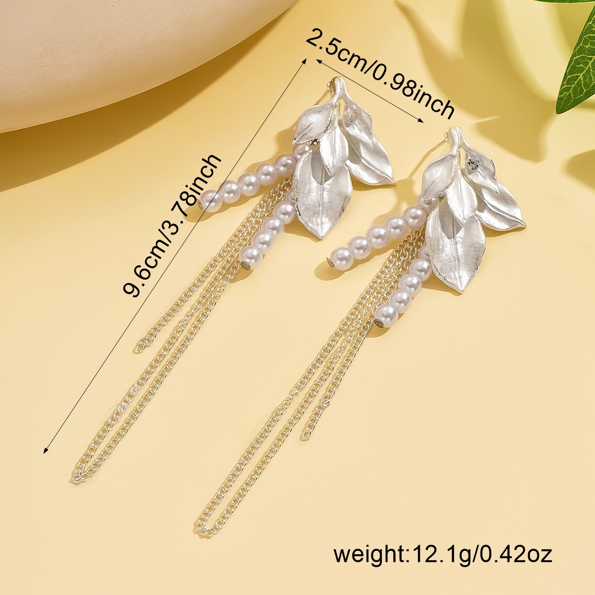 White Color Leaf Alloy Detail Earrings | picture 