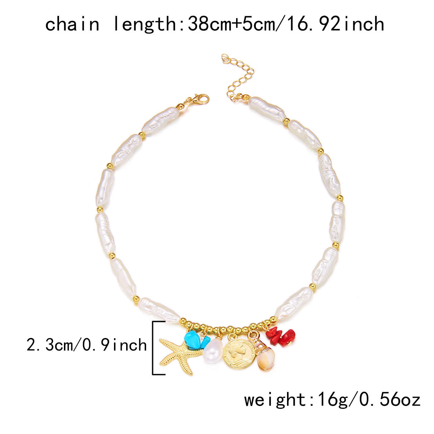 Golden Color Shell Pearl Detail Necklace | picture 