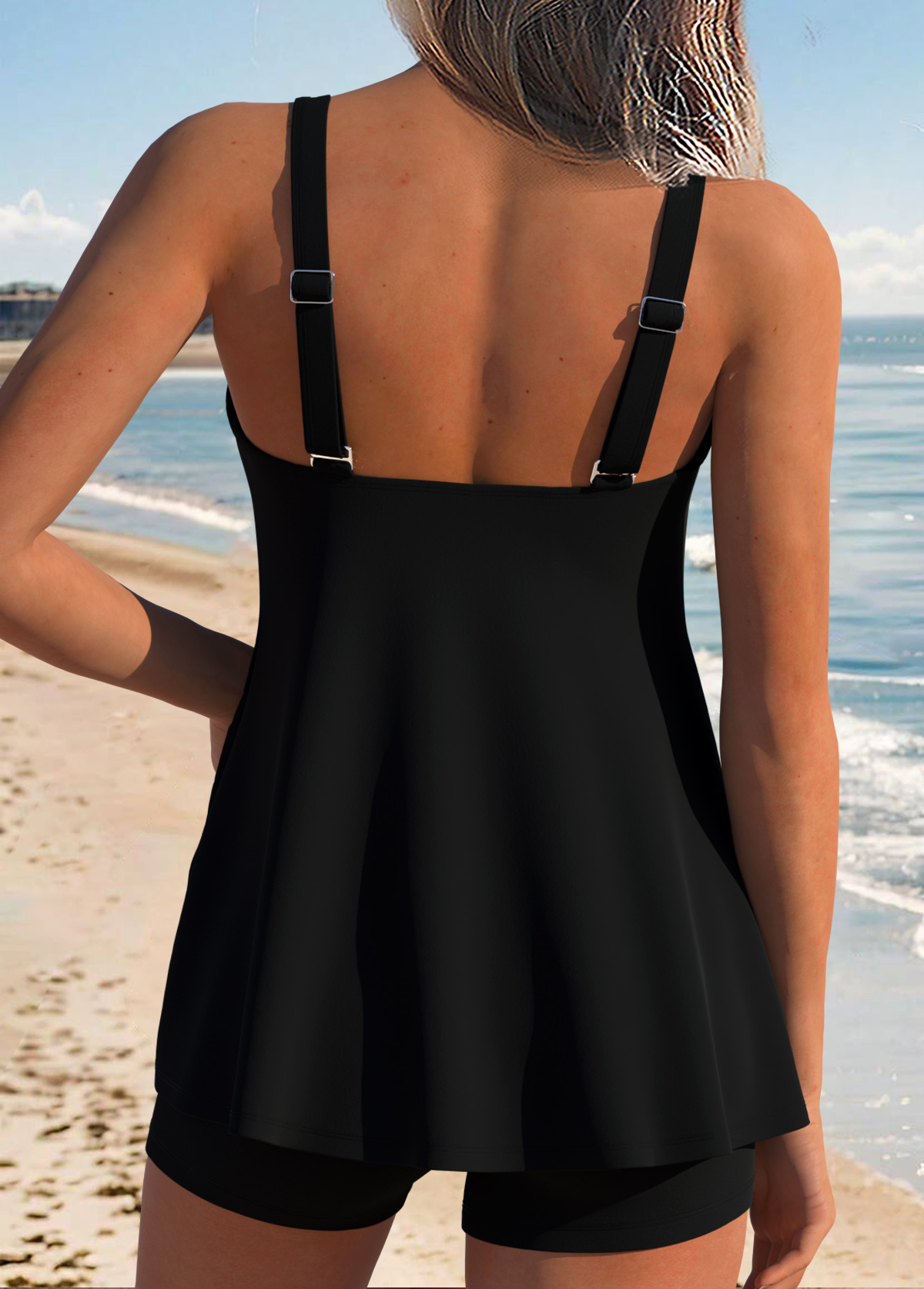 Black Lace Up American Flag Print Tankini Top-No Bottom | picture 