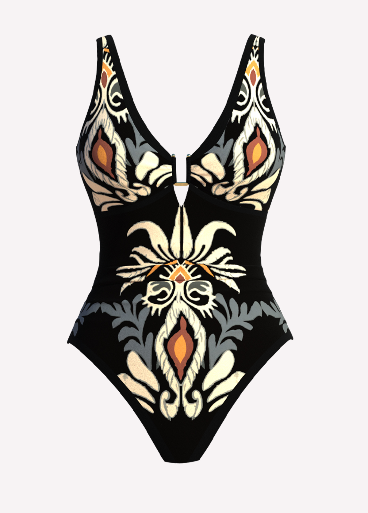 Black Two-piece Tribal Print One Piece Swimwear and Sarong | picture 