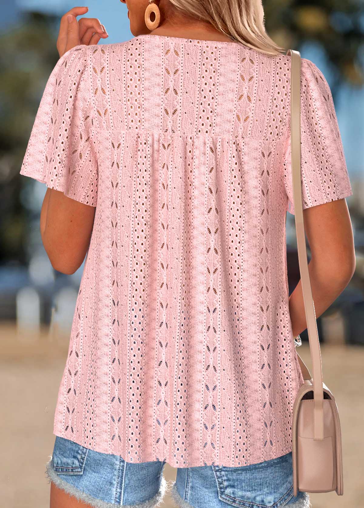 Light Pink Shirred Short Sleeve Bandeau T Shirt | picture 