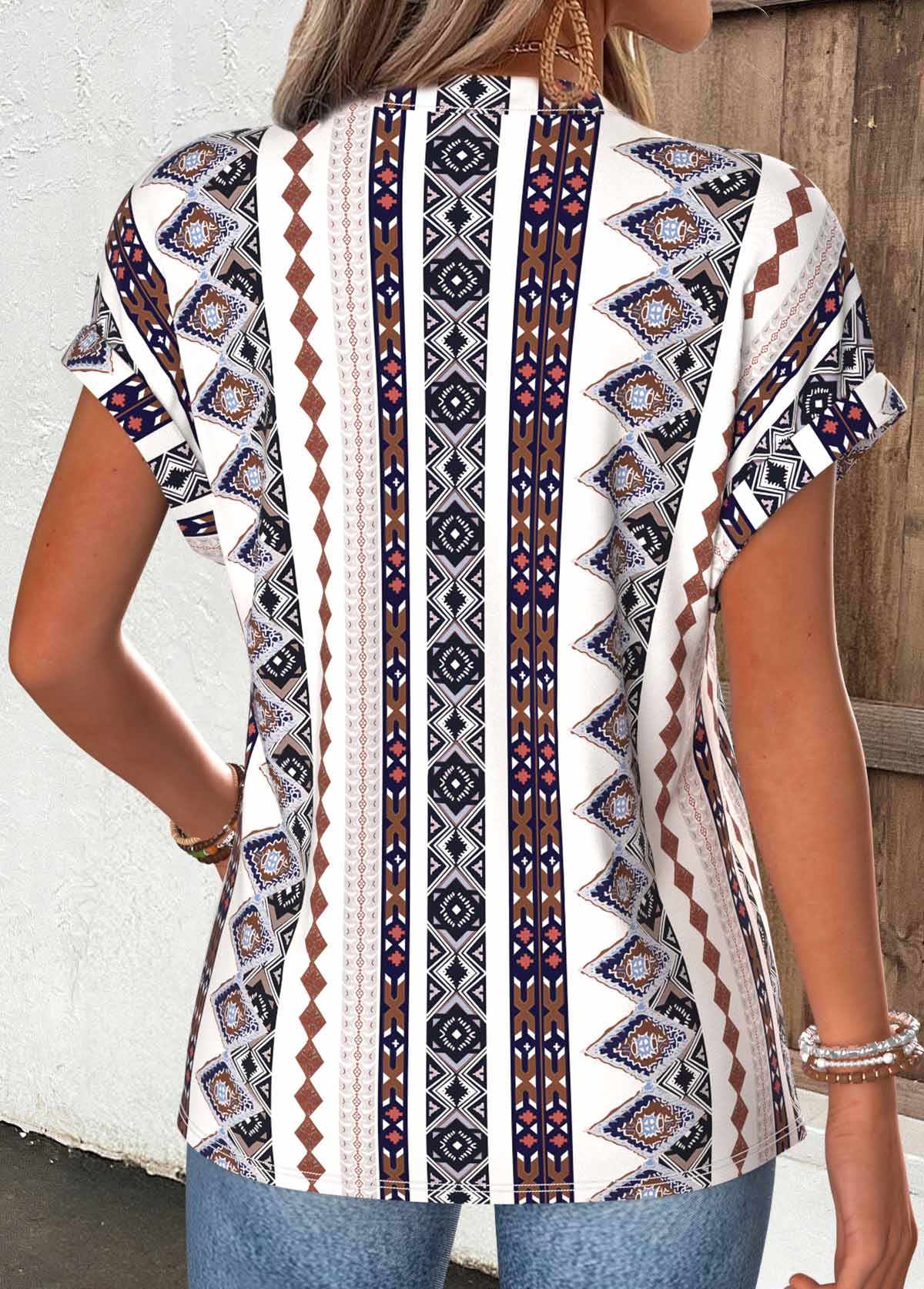 Multi Color Tribal Print Short Sleeve T Shirt | picture 