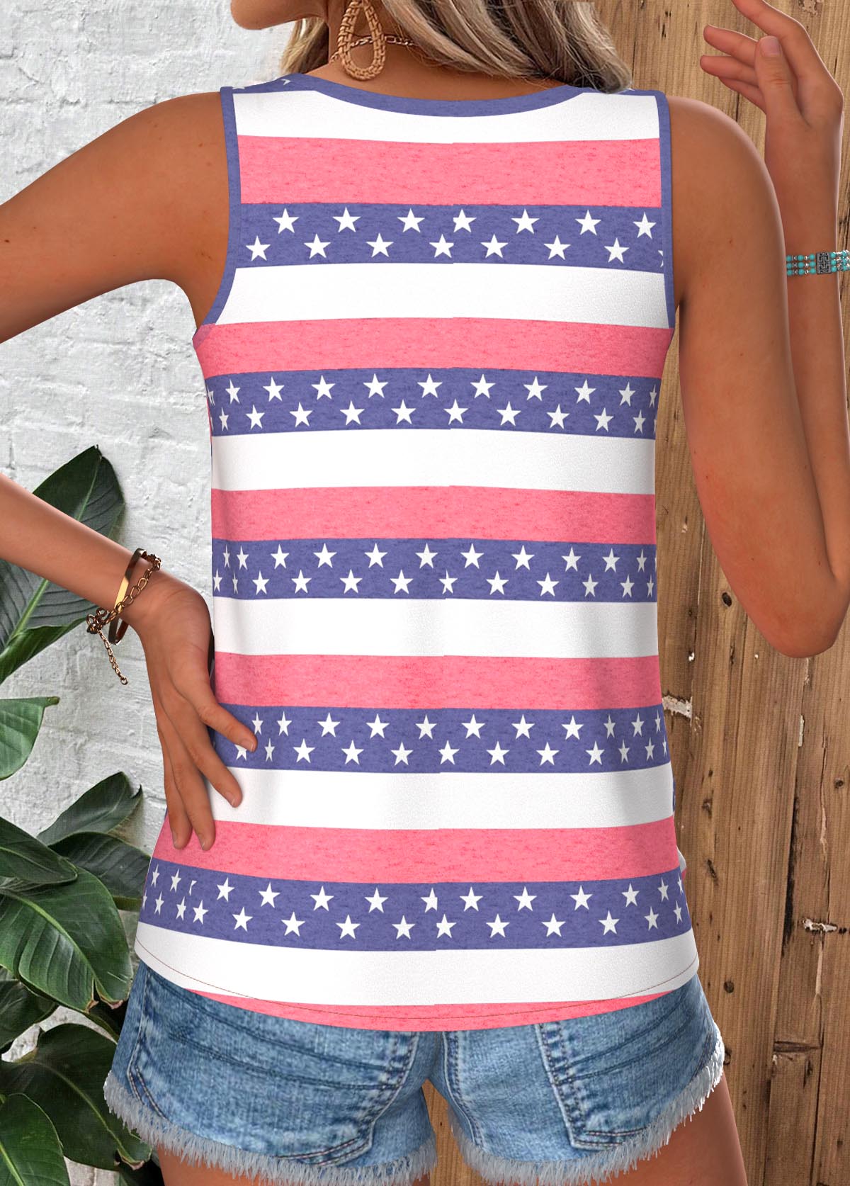 Multi Color Flag Print Patchwork Sleeveless Tank Top | picture 