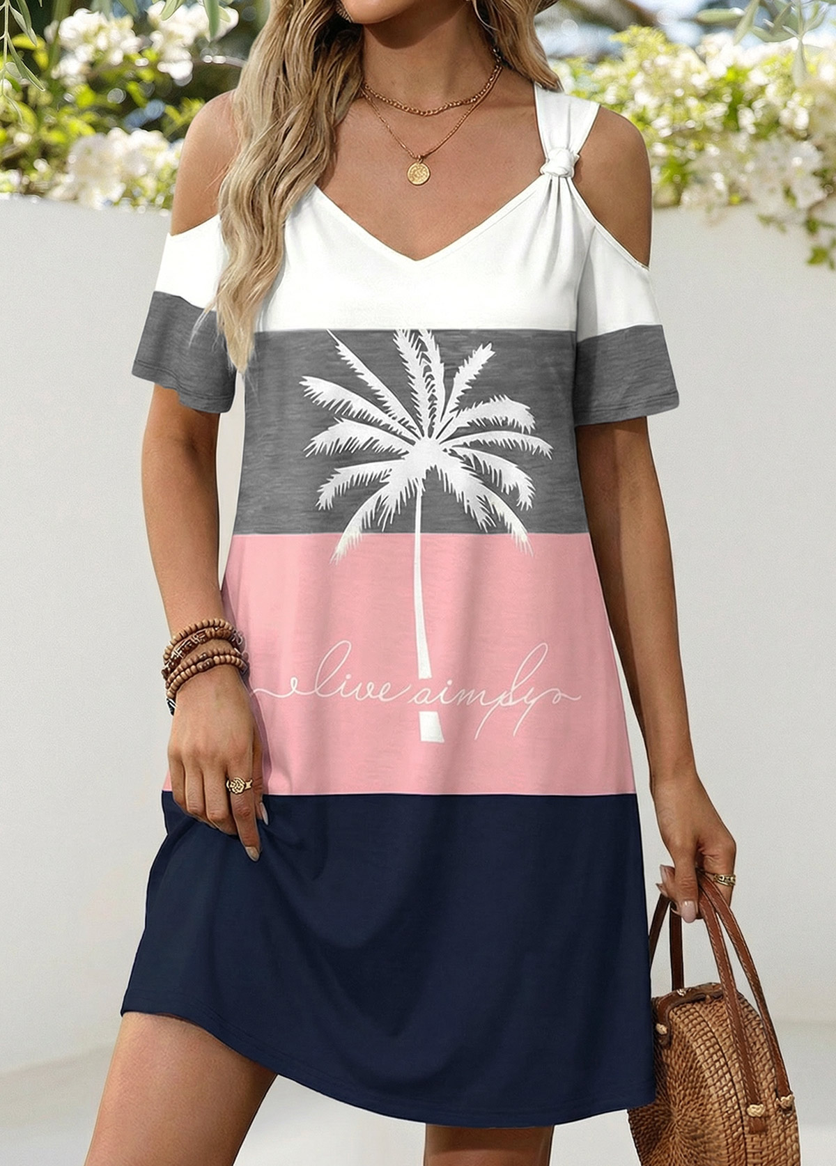 Multi Color Striped Short V Neck Dress | picture 