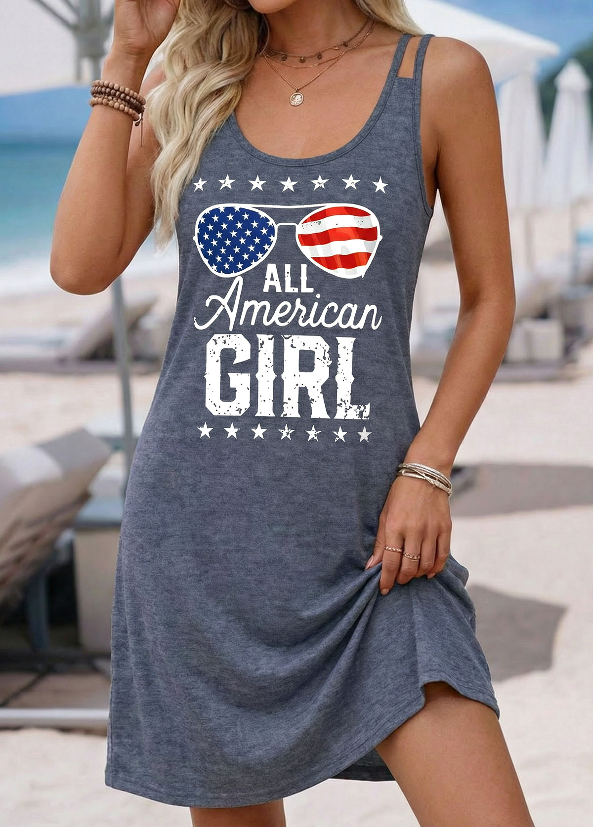 American Flag Dark Grey Marl Short Cut Out Dress | picture 