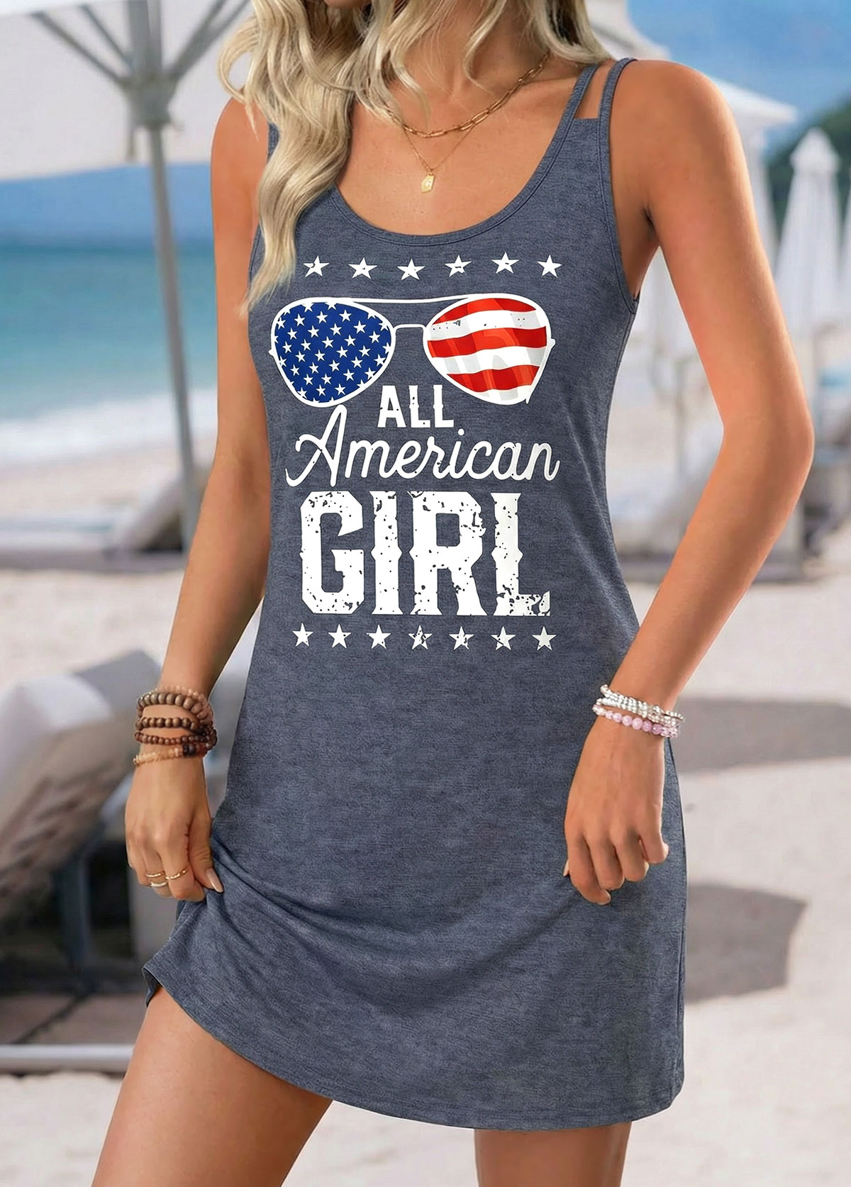 American Flag Dark Grey Marl Short Cut Out Dress | picture 