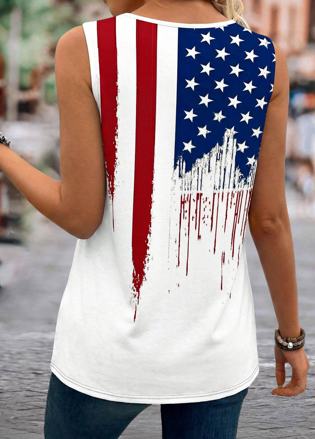American Flag White Tummy Coverage Sleeveless Tank Top | picture 