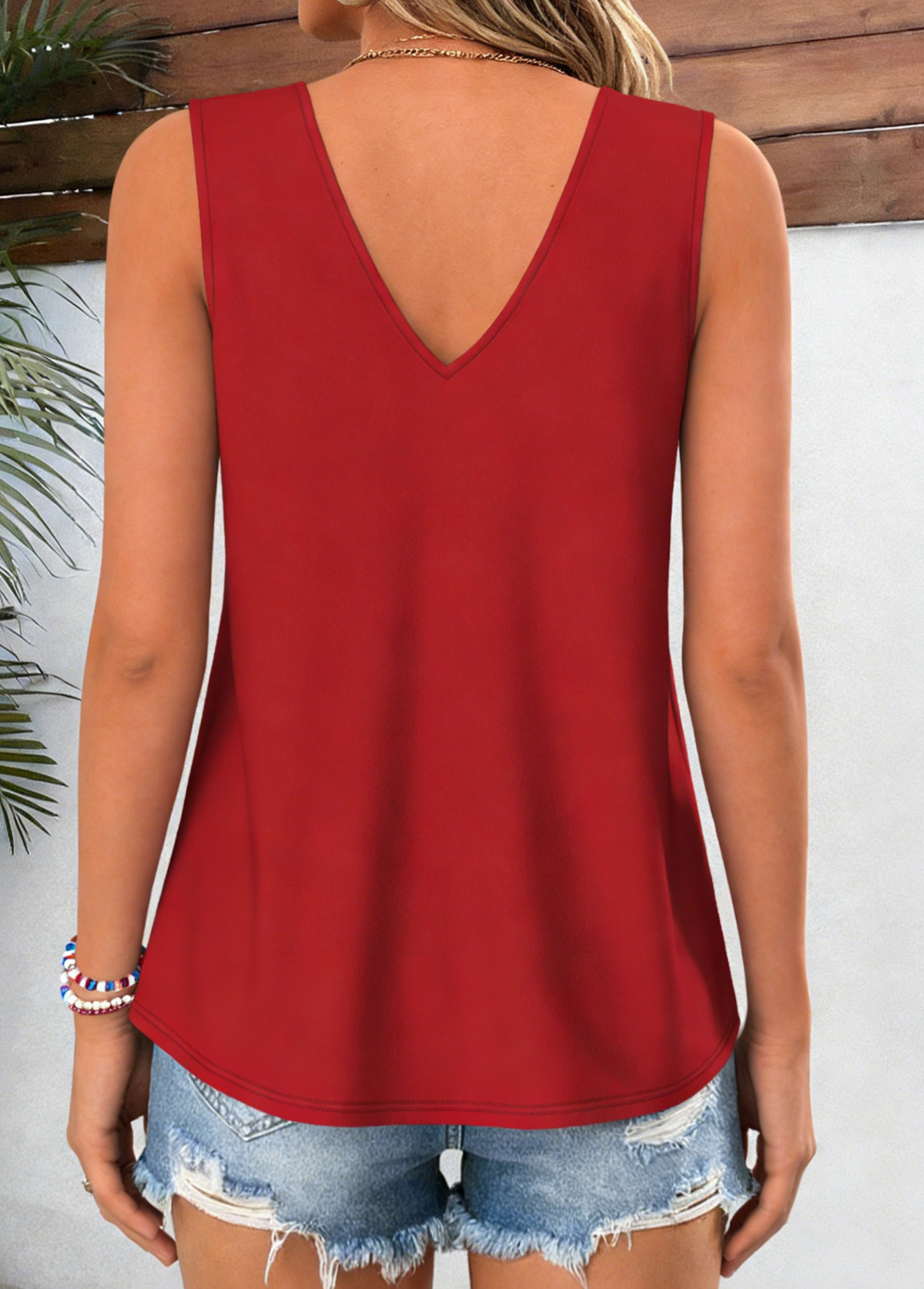 Red Floral Print Twist Sleeveless V Neck Tank Top | picture 