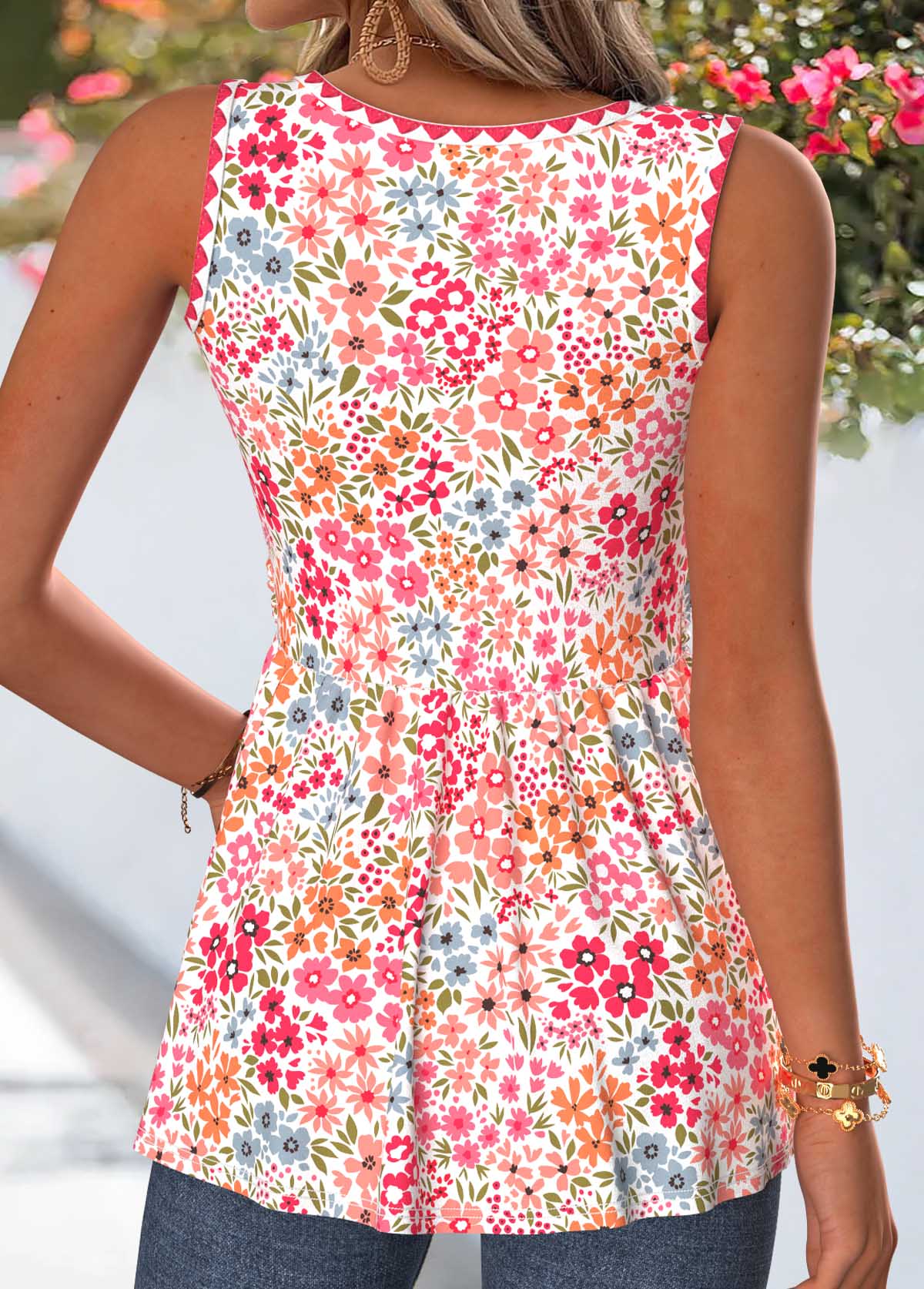 Light Pink Floral Print Wrap Sleeveless Tank Top | picture 