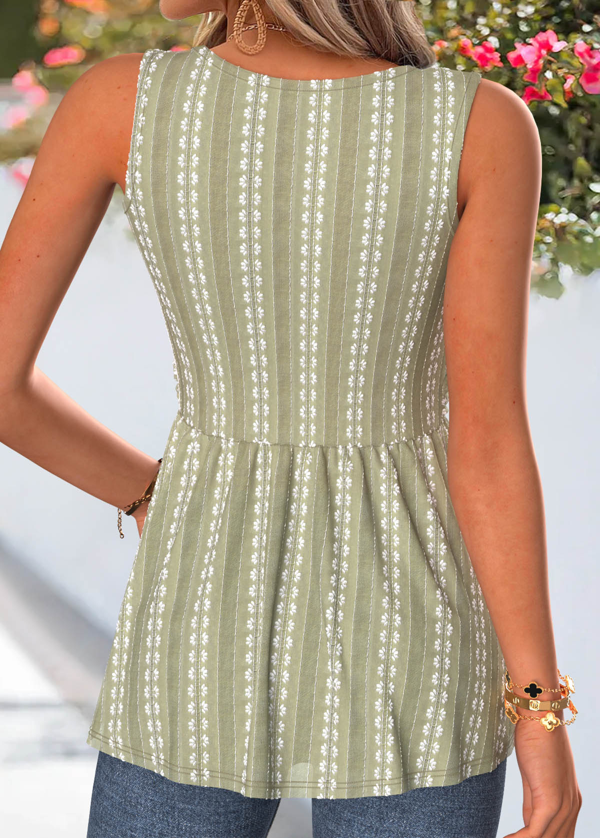 Sage Green Wrap Sleeveless Scoop Neck Tank Top | picture 