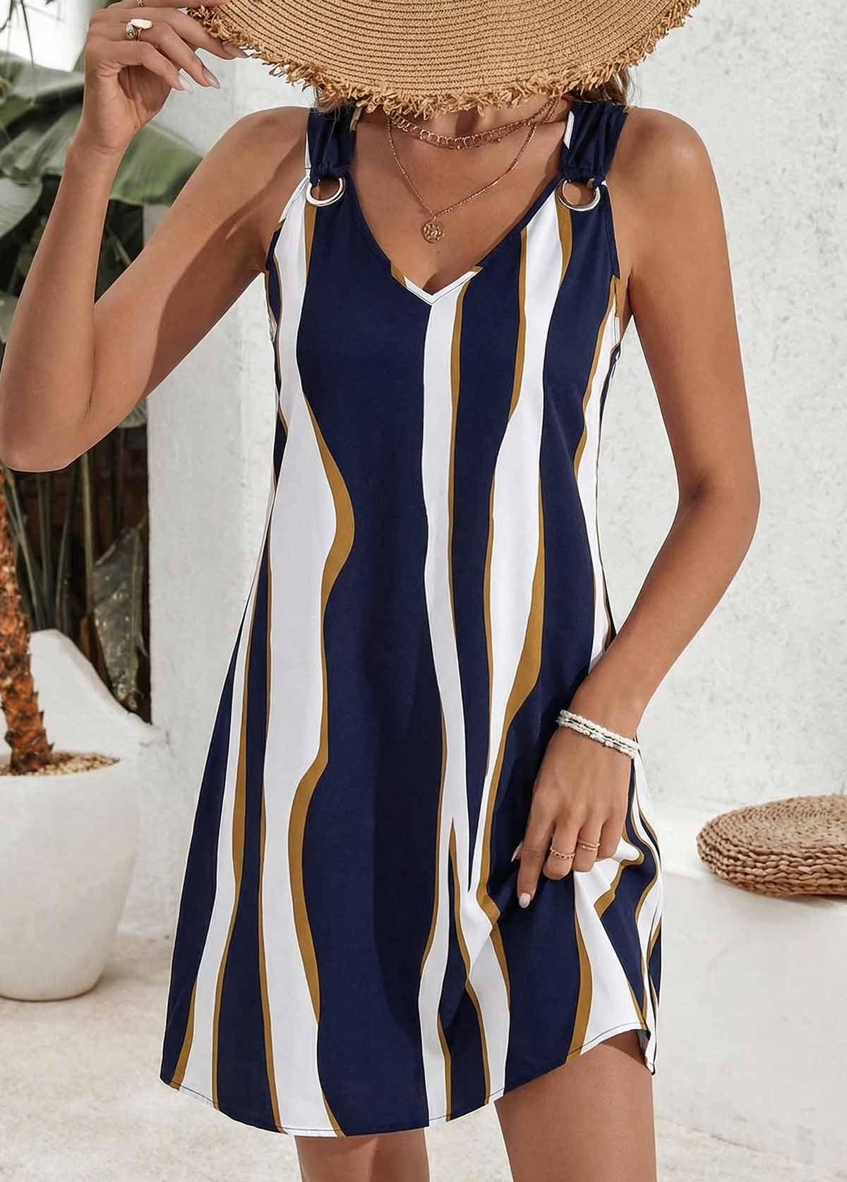 Multi Color Geometric Print Short Tummy Coverage Strappy Dress | picture 