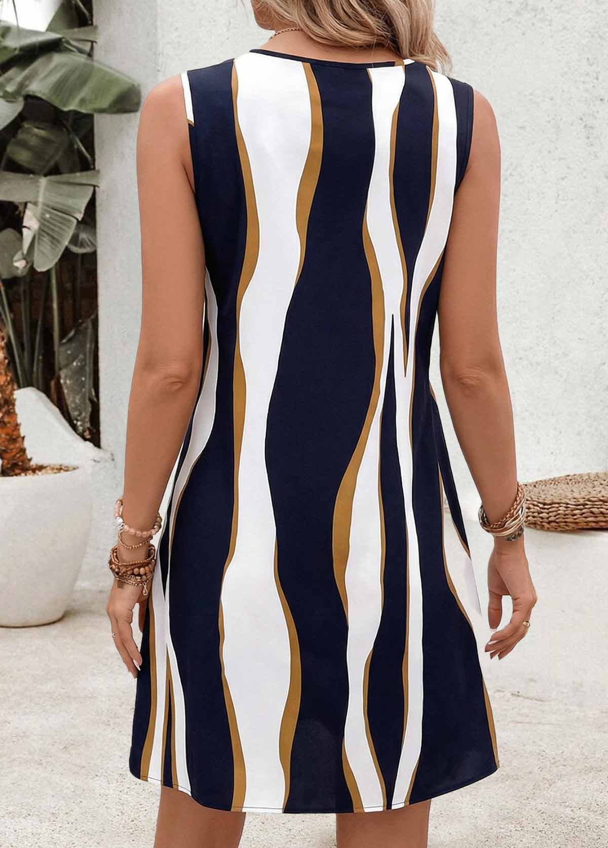 Multi Color Geometric Print Short Tummy Coverage Strappy Dress | picture 