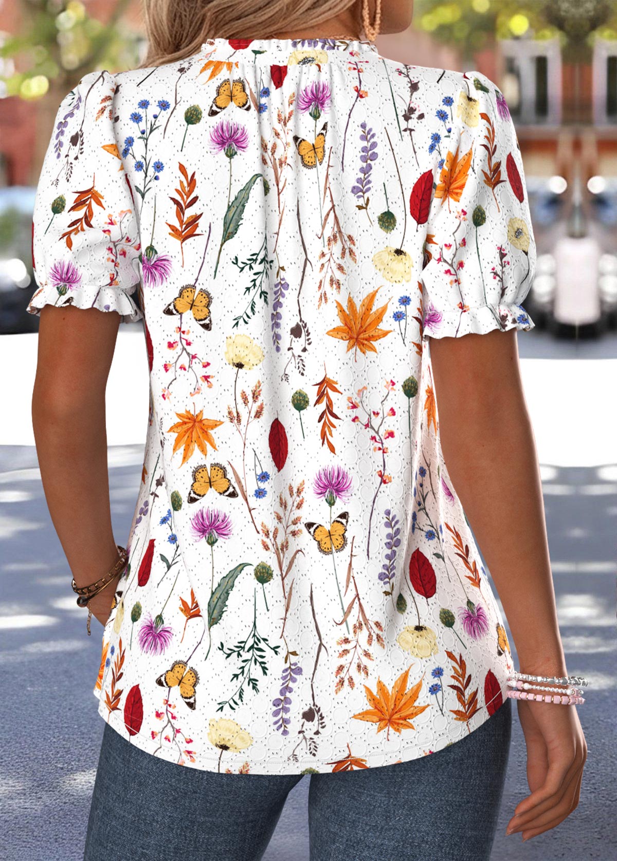 Multi Color Ditsy Floral Print Frill T Shirt | picture 