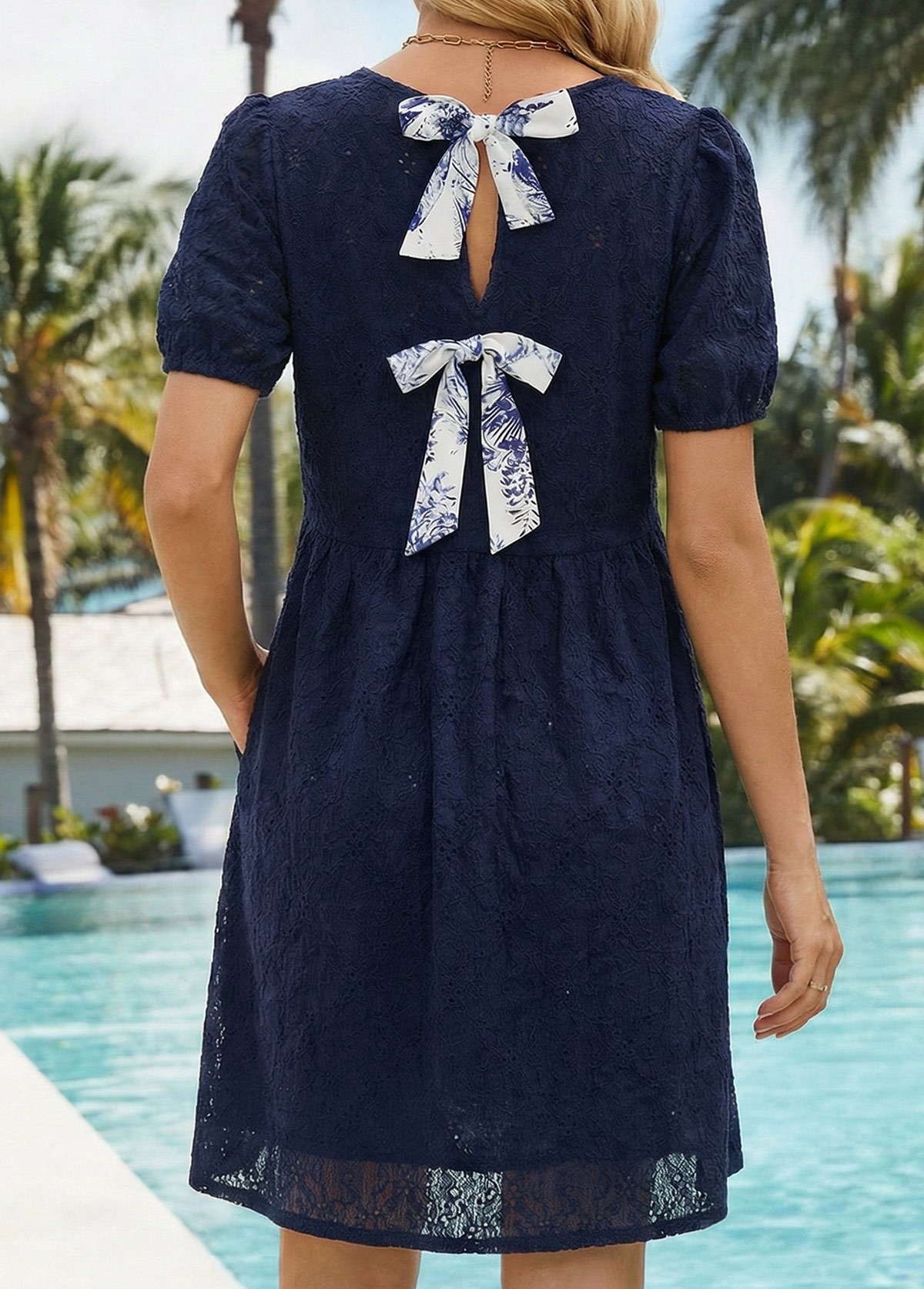 Navy Short Tummy Coverage V Neck Dress | picture 