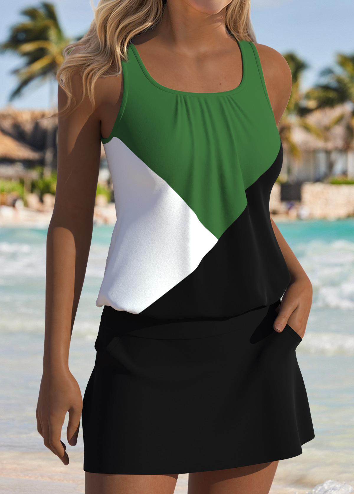 Black Mid Waisted Two-piece Tankini Set | picture 