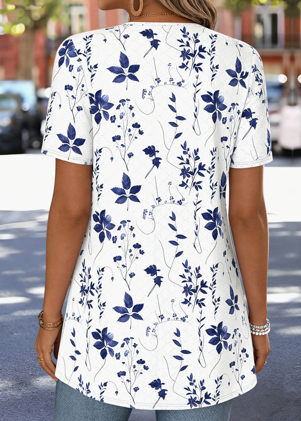 White Floral Print Short Sleeve Fake Two Piece Twinset | picture 