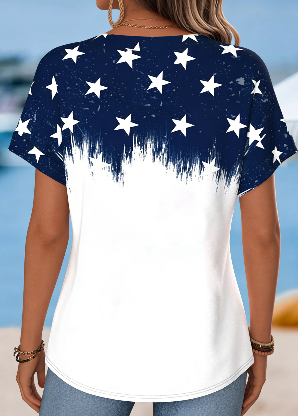 American Flag White Split Short Sleeve T Shirt | picture 