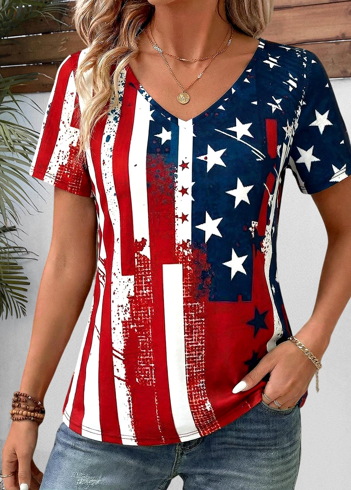 American Flag Navy Curved Hem Short Sleeve T Shirt | picture 