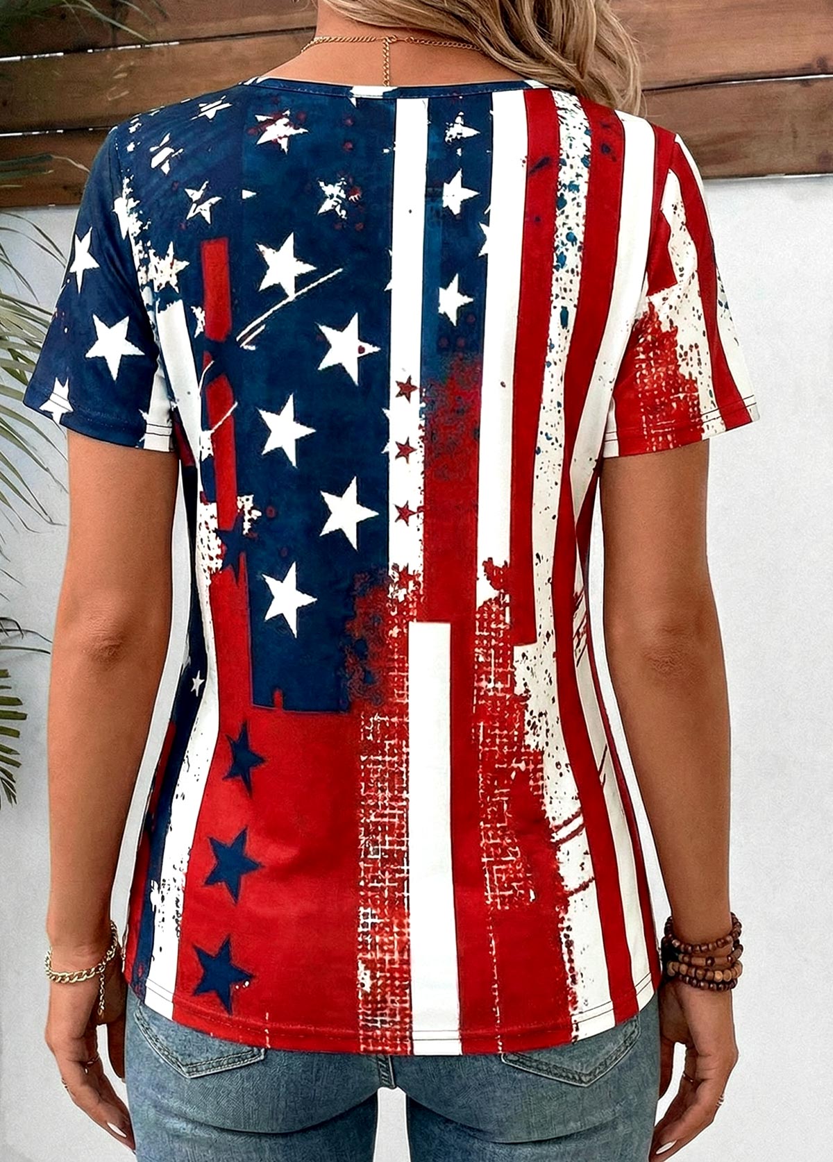 American Flag Navy Curved Hem Short Sleeve T Shirt | picture 