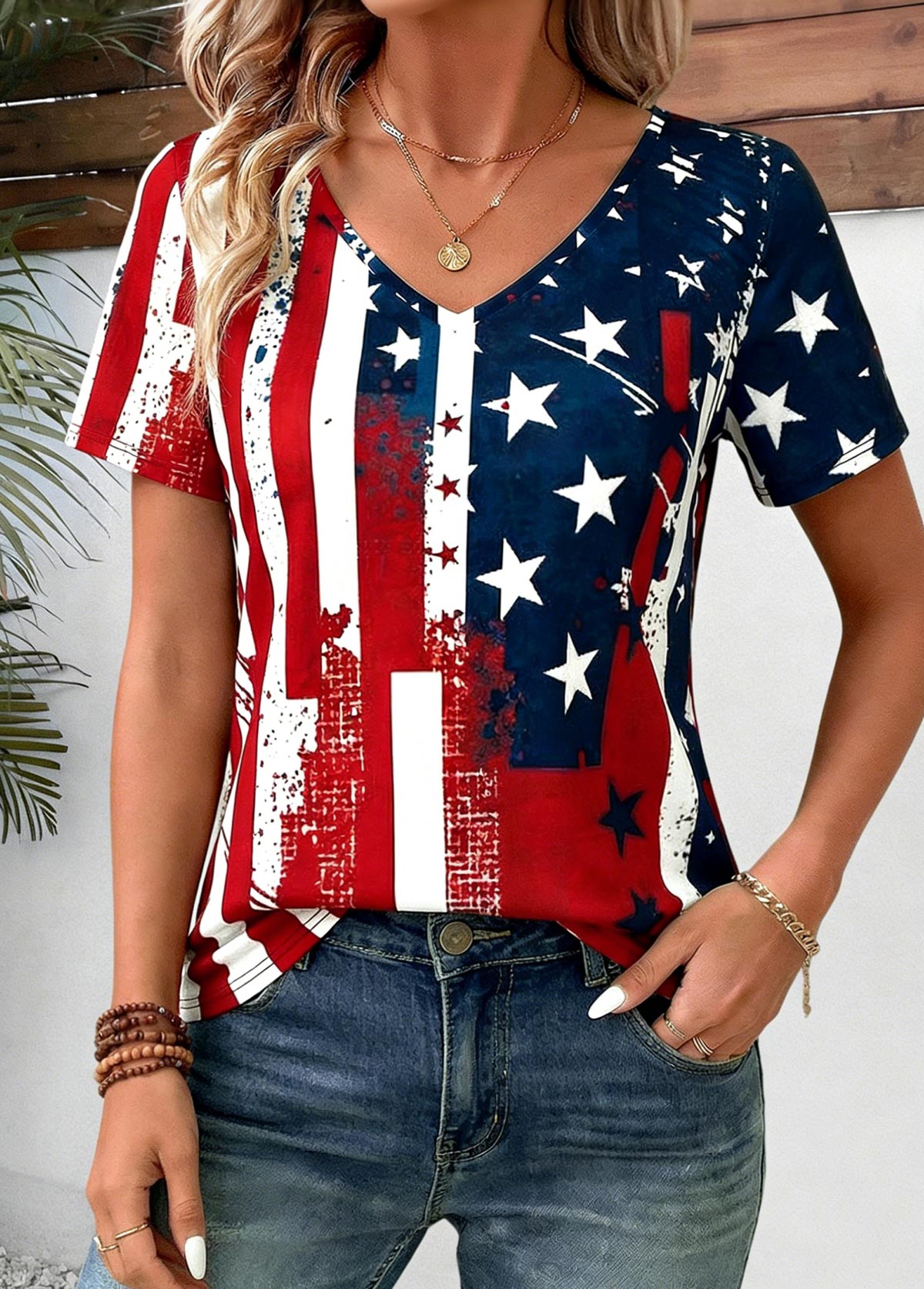 American Flag Navy Curved Hem Short Sleeve T Shirt | picture 