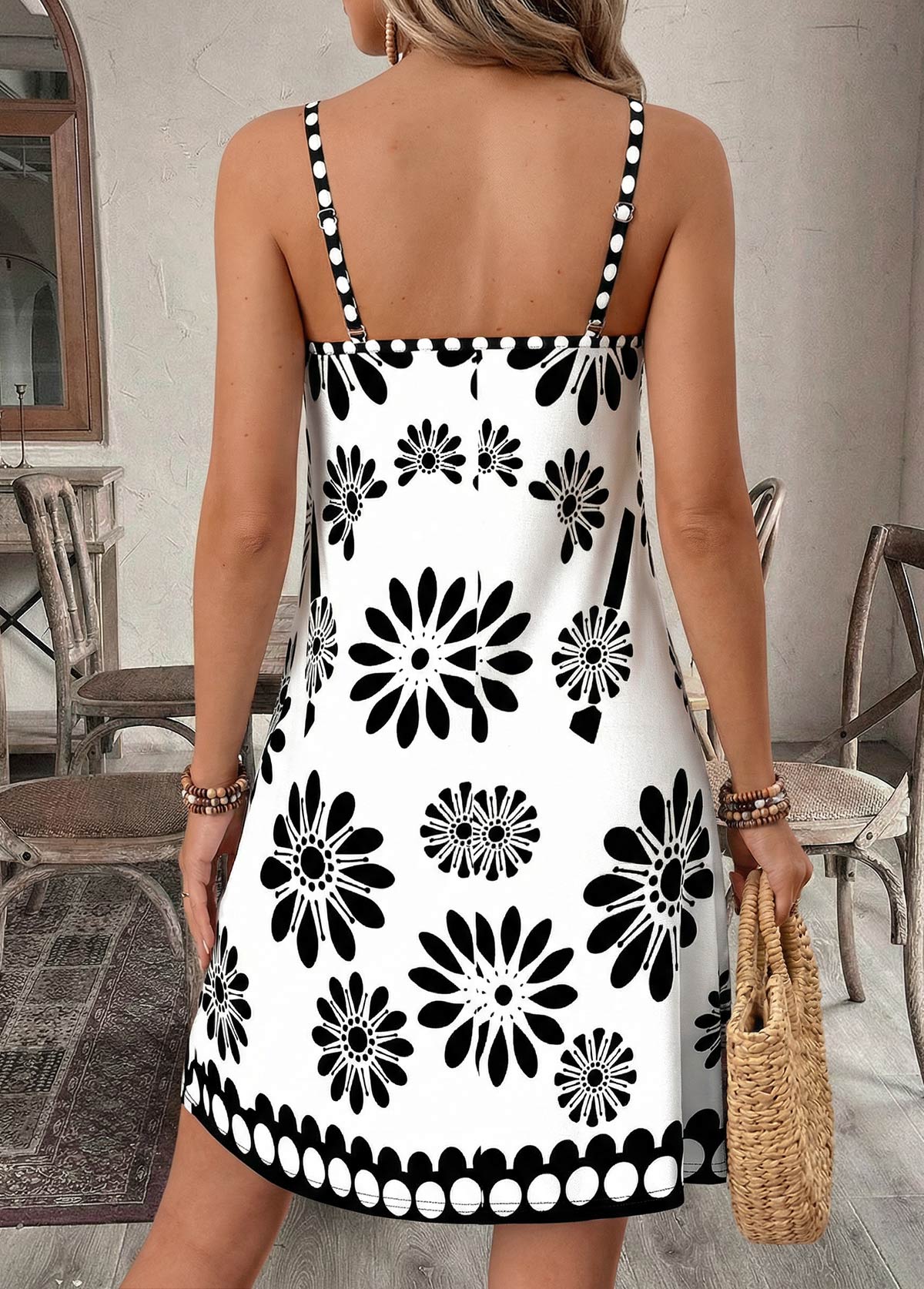 White Floral Print Short Tummy Coverage Strappy Dress | picture 