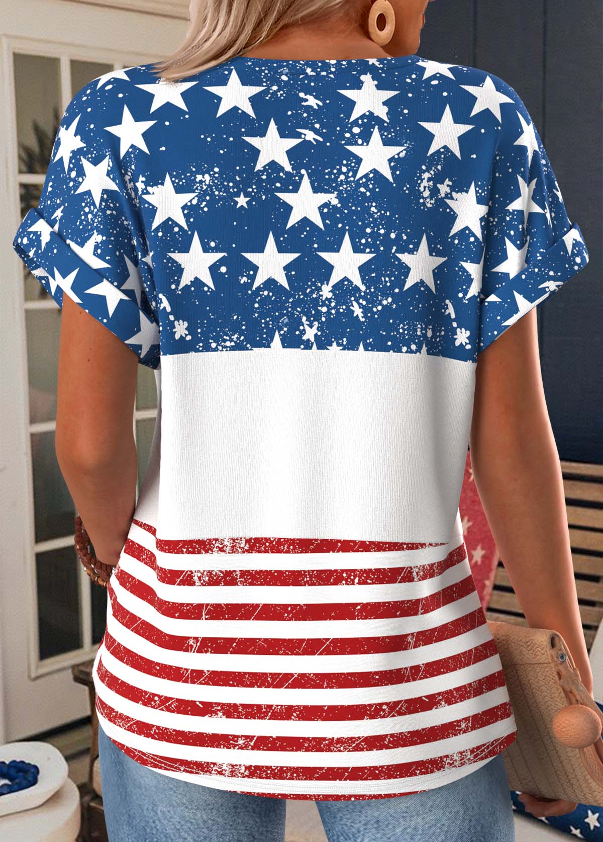 American Flag Multi Color Tummy Coverage T Shirt | picture 